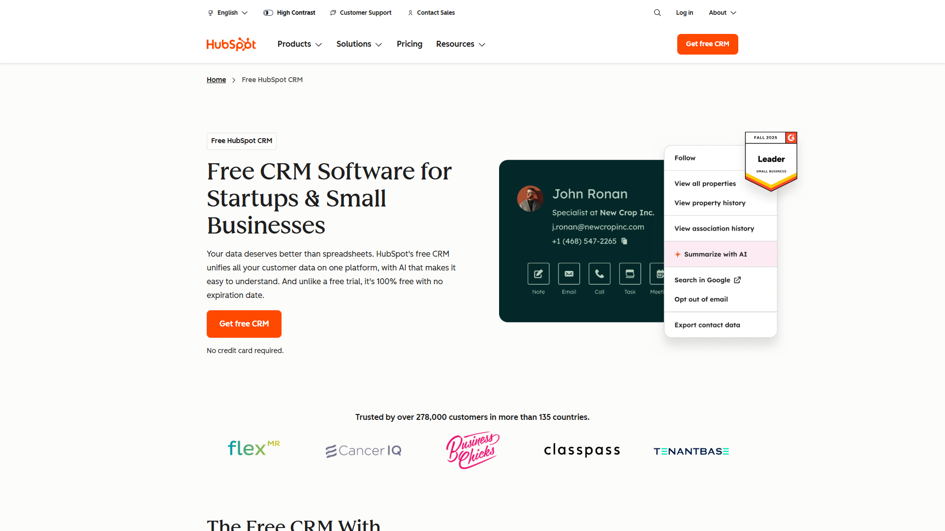 HubSpot CRM homepage highlighting Breeze AI features