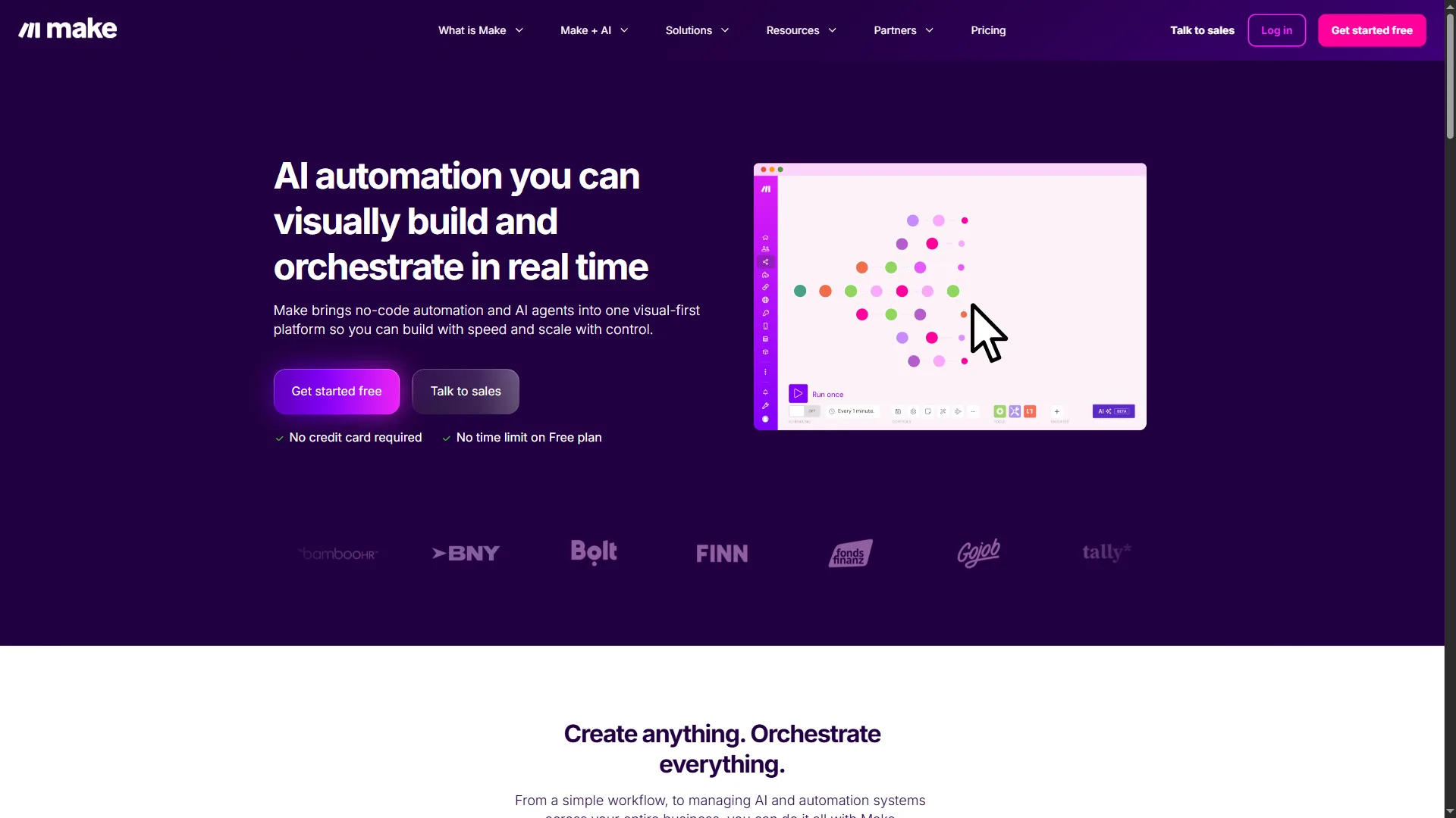 Make automation platform interface showing visual workflow builder