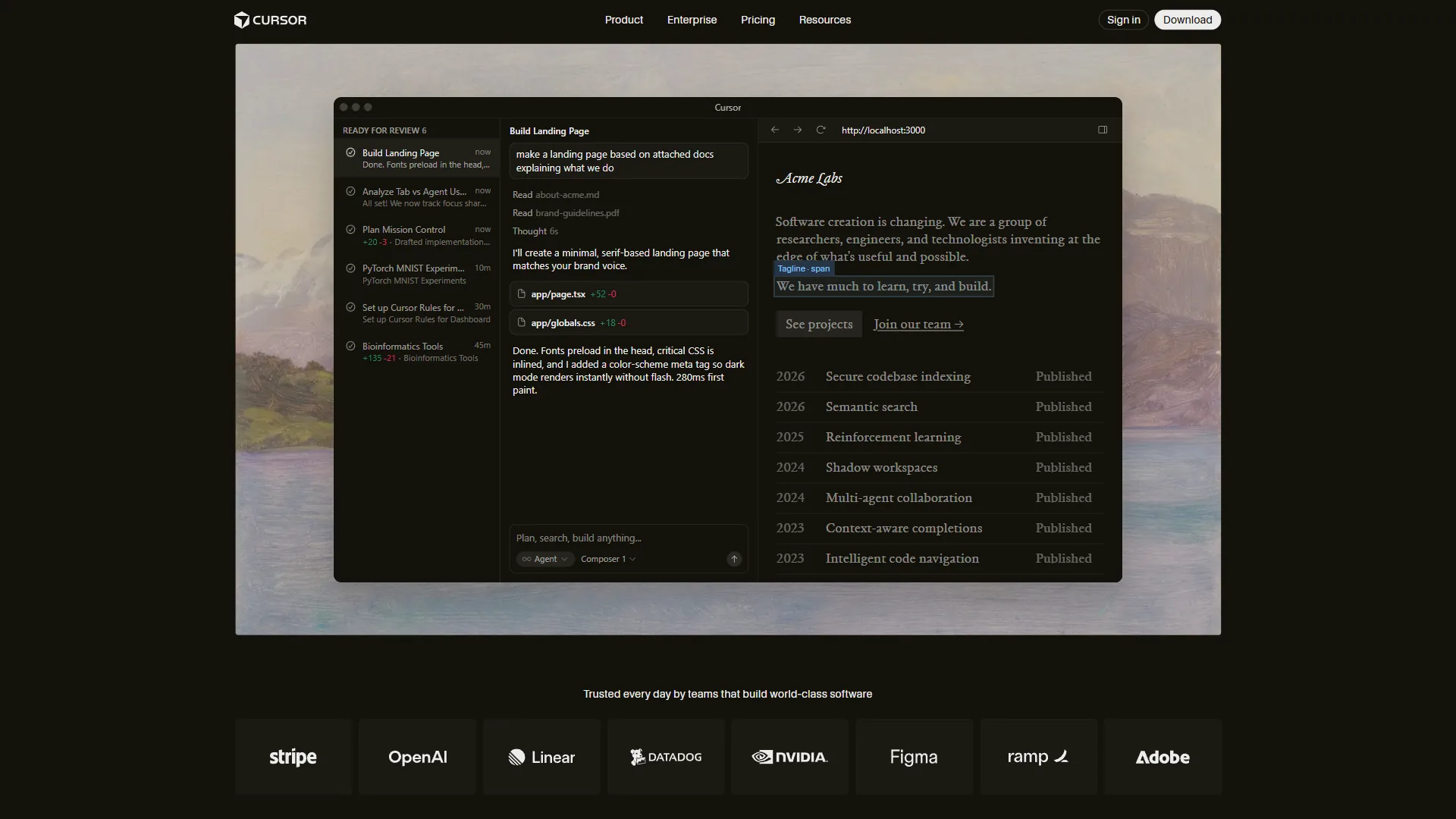 Cursor AI code editor homepage
