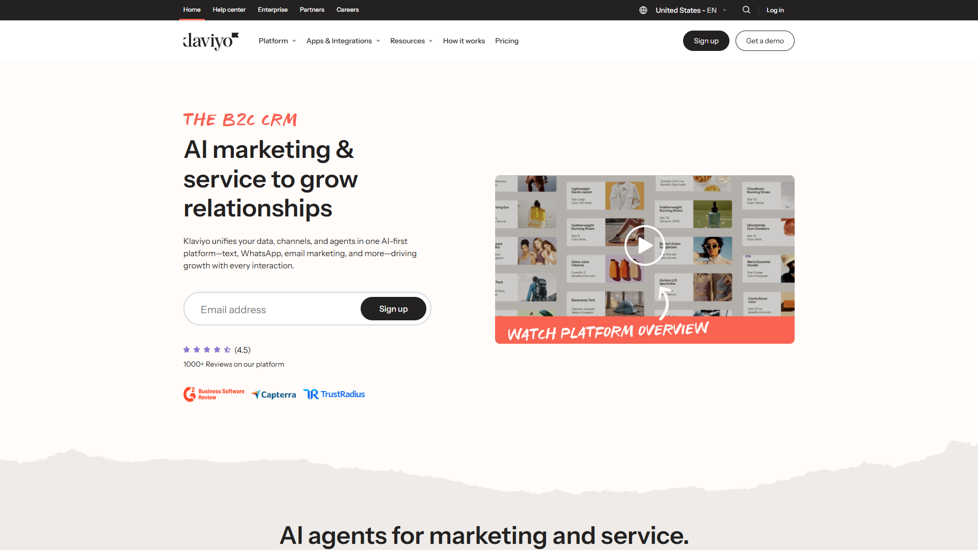Klaviyo dashboard showing email marketing automation for SMBs