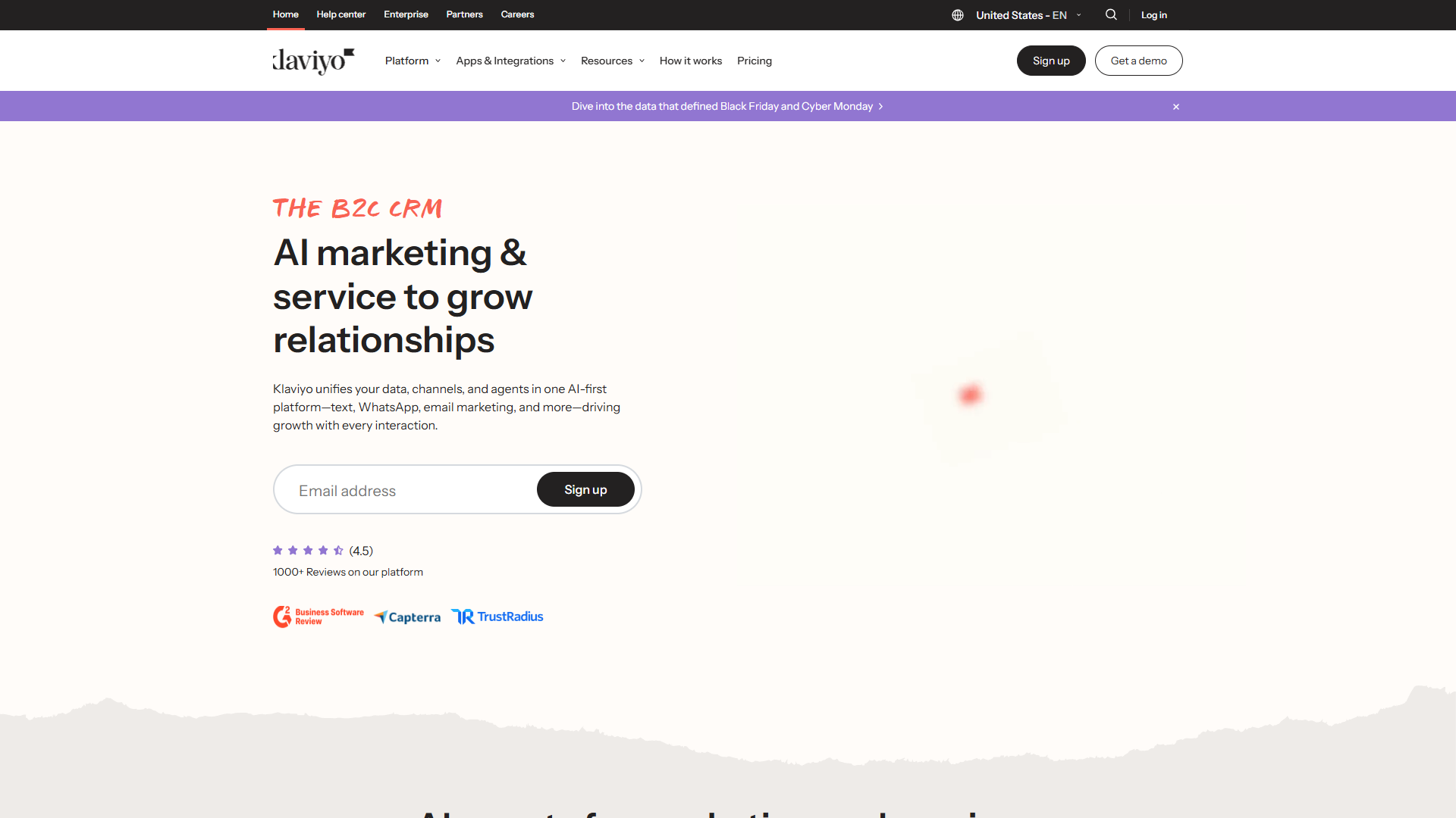 Klaviyo email marketing platform homepage