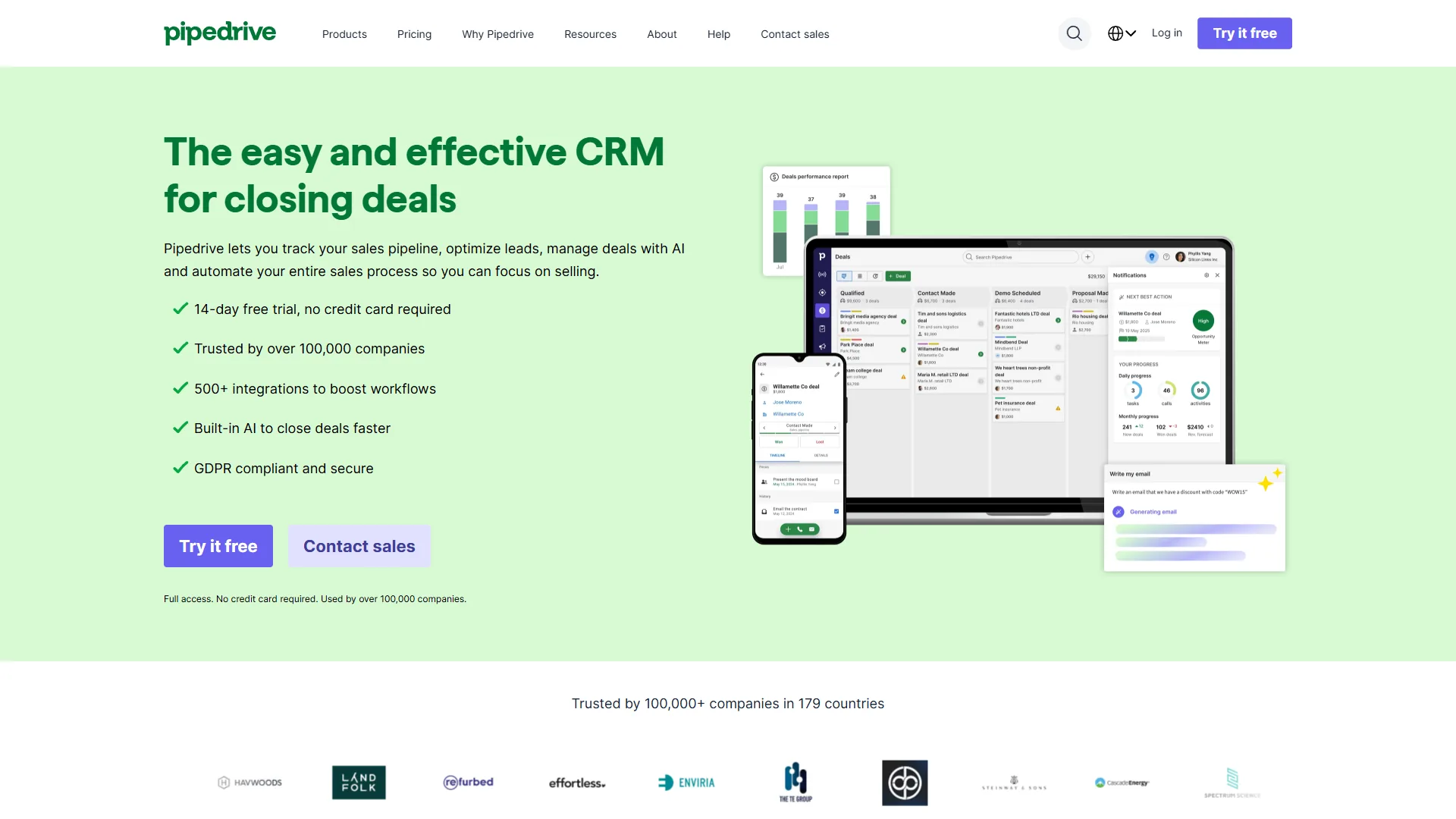 Pipedrive CRM platform for sales pipeline management and deal tracking