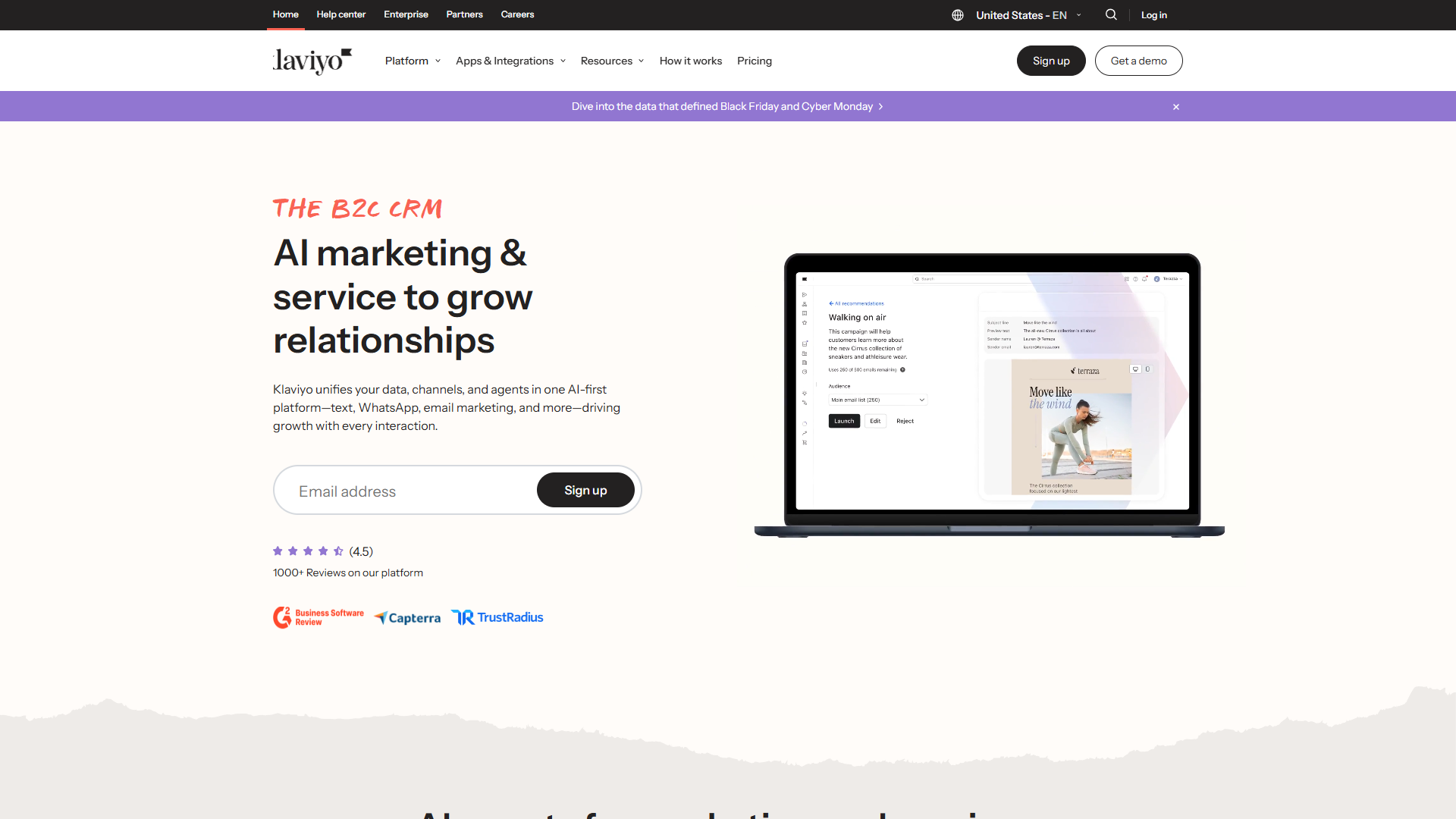 Klaviyo's ecommerce automation flows showing abandoned cart recovery and post-purchase sequences