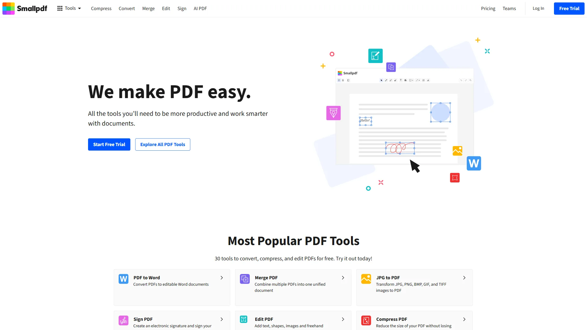 Smallpdf web-based PDF tools interface