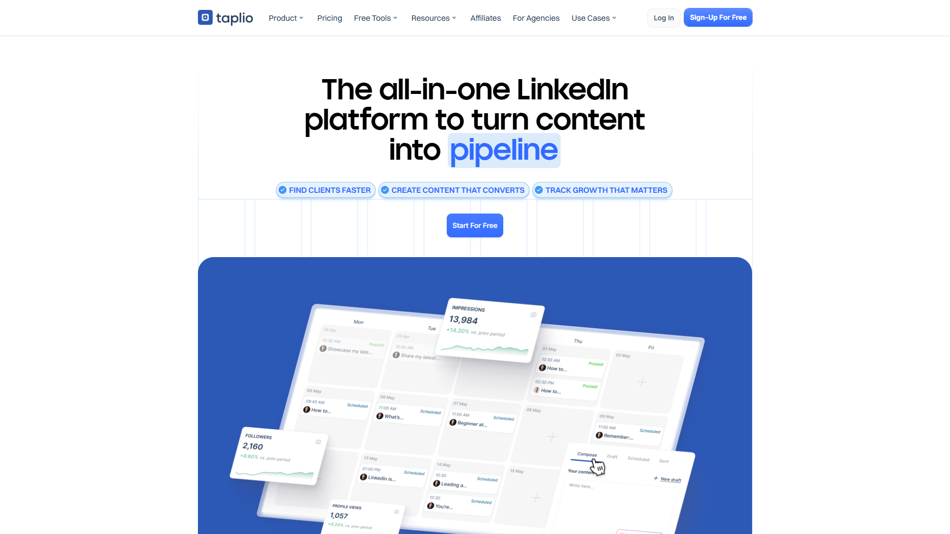 Taplio dashboard showing LinkedIn content creation tools
