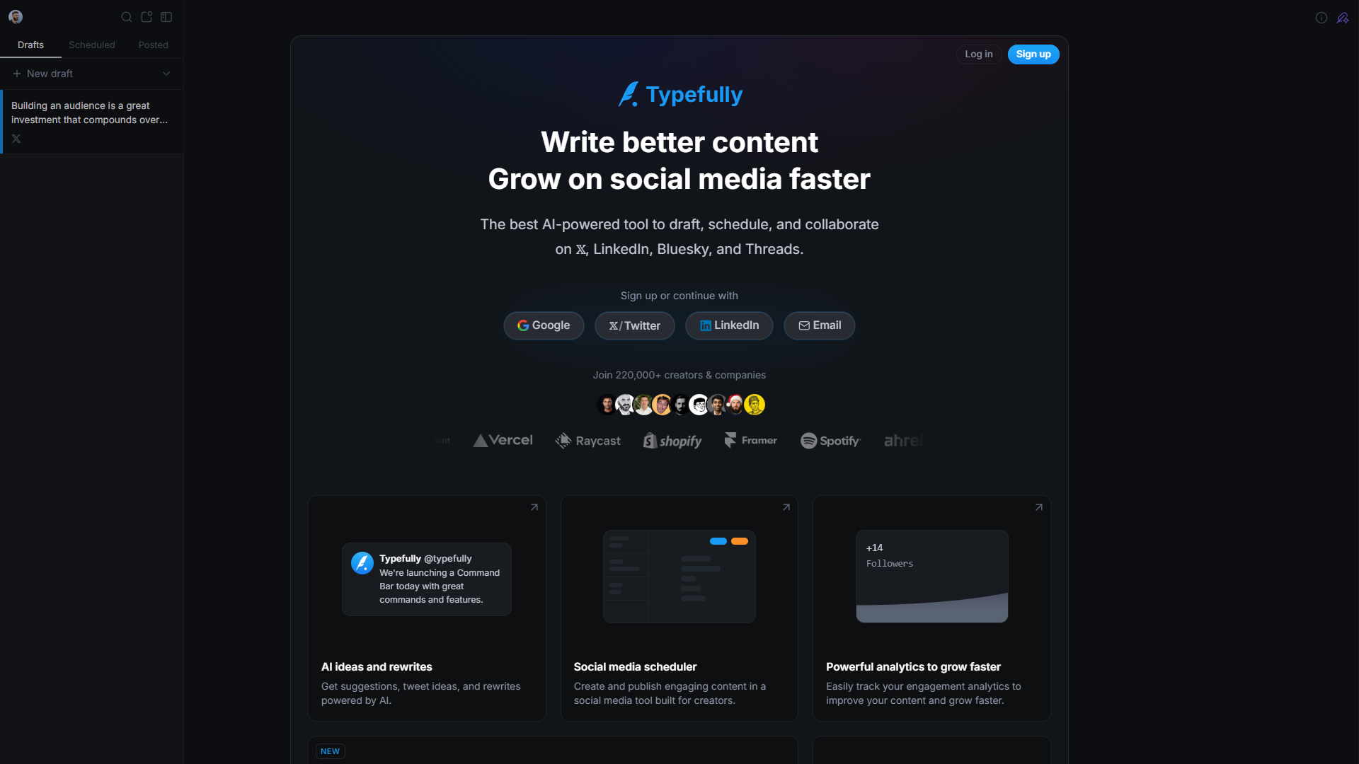 Typefully scheduling interface for LinkedIn and X/Twitter