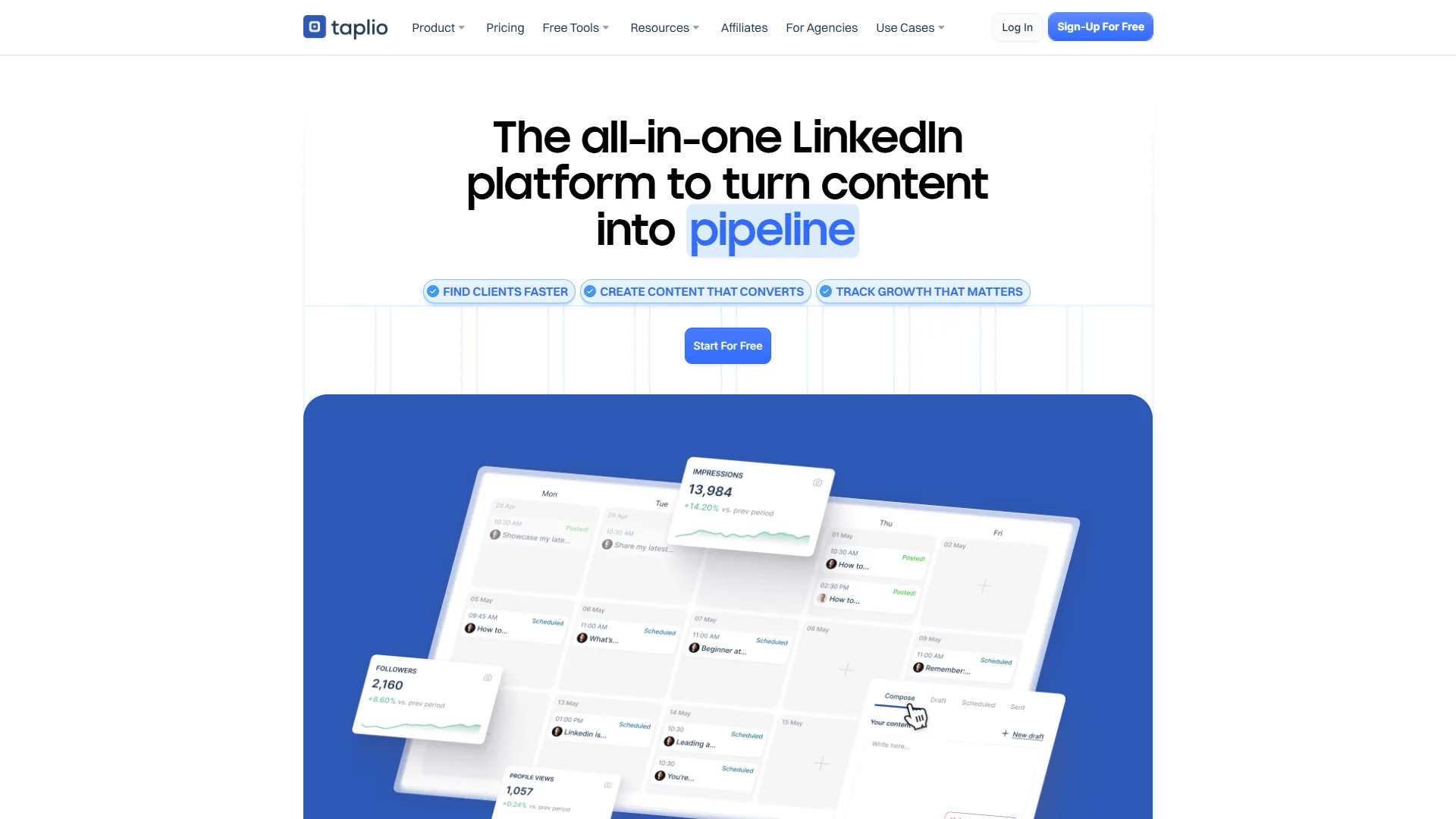 Taplio dashboard showing LinkedIn content creation tools
