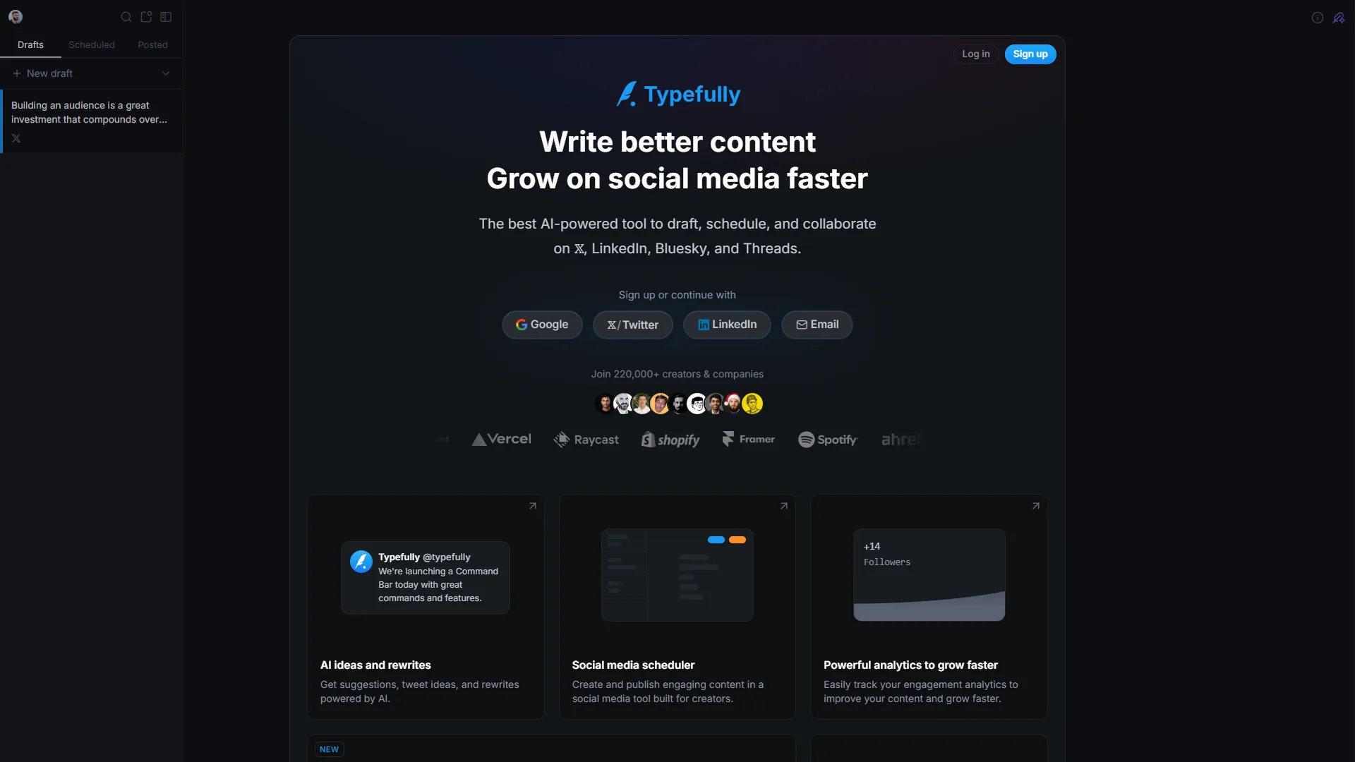 Typefully scheduling interface for LinkedIn and X/Twitter