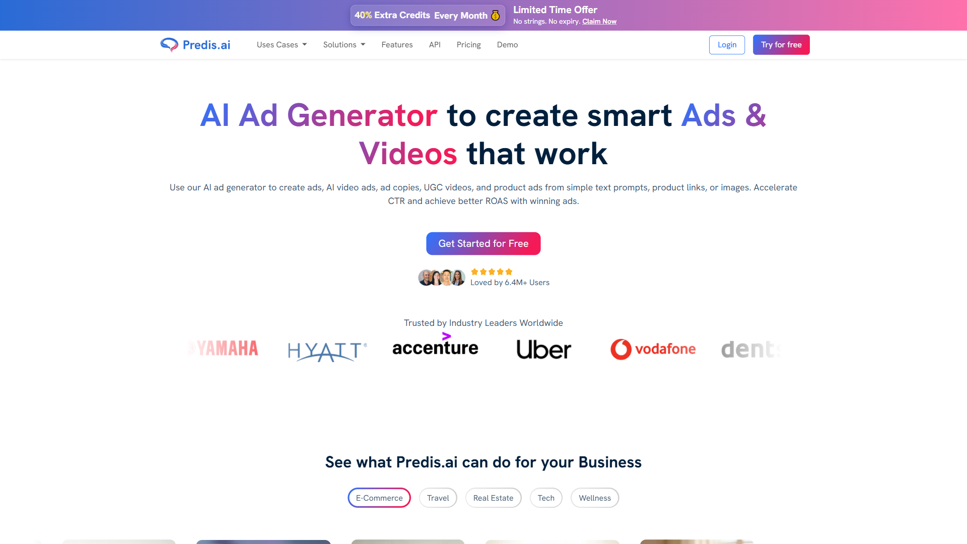 Predis AI homepage showing AI-generated social media post creation
