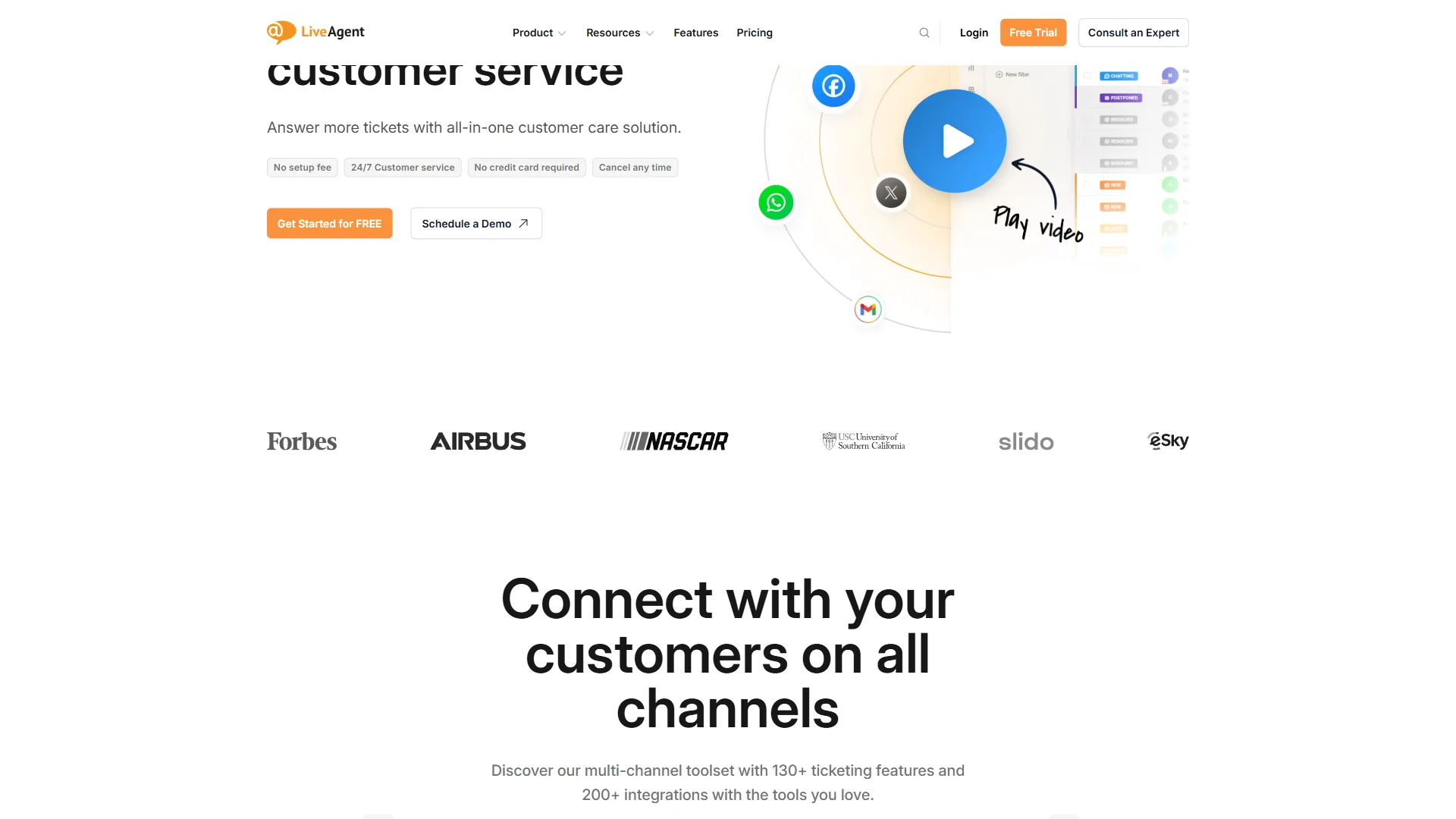 LiveAgent help desk software with live chat and ticketing interface