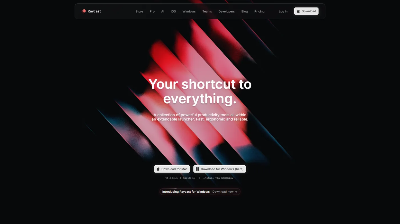 Raycast launcher interface showing extension ecosystem and modern design