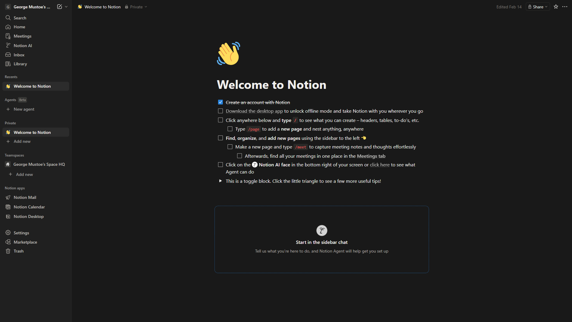 Notion productivity workspace homepage