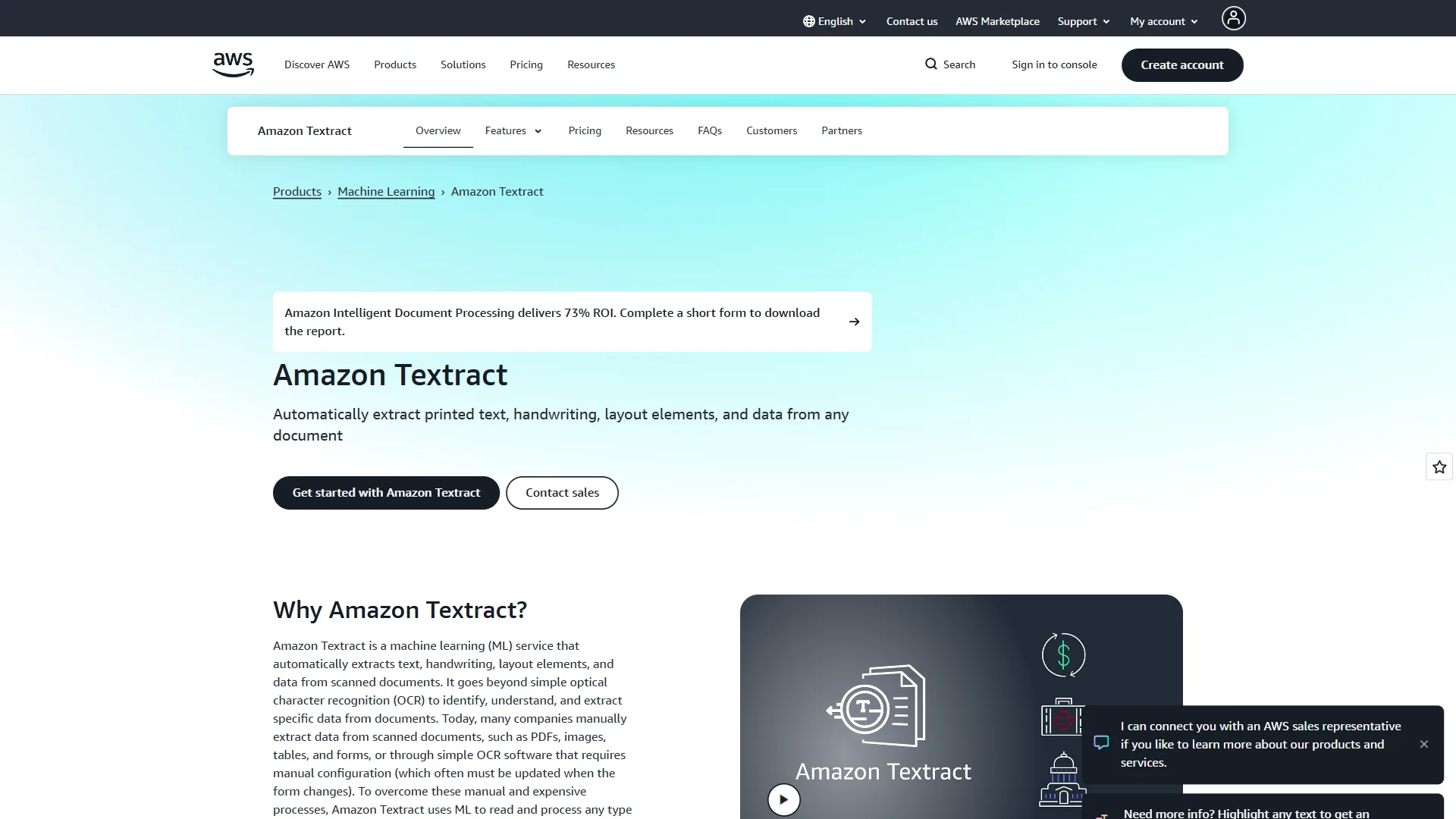 AWS Textract console showing document analysis results