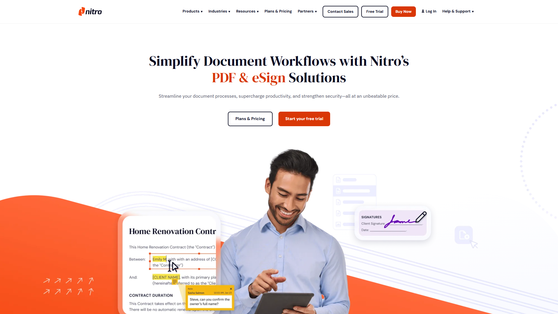 Nitro PDF Pro homepage highlighting team collaboration features