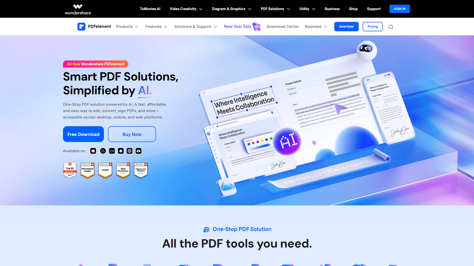 Wondershare PDFelement interface with AI capabilities