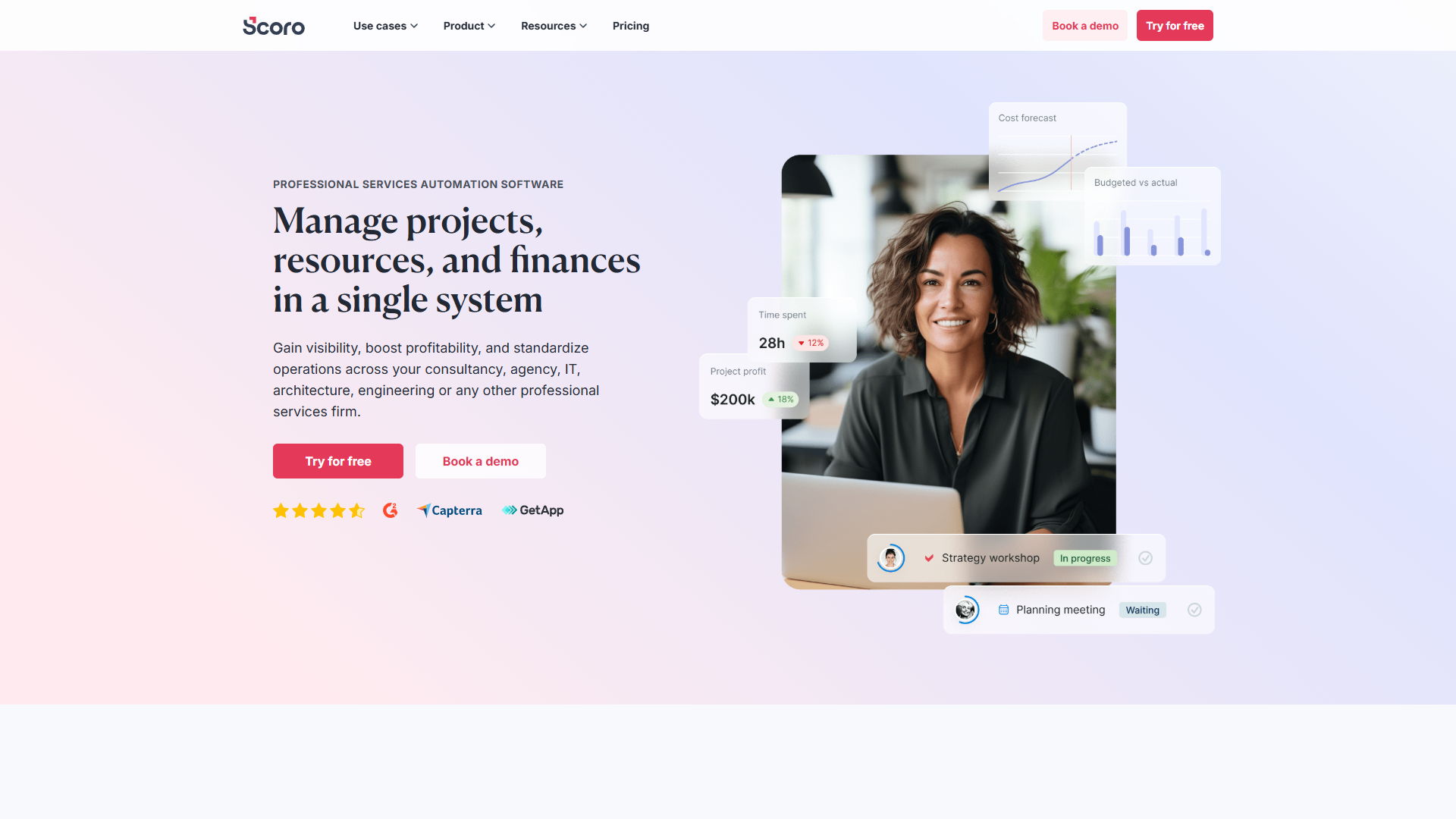 Scoro PSA dashboard with work management overview