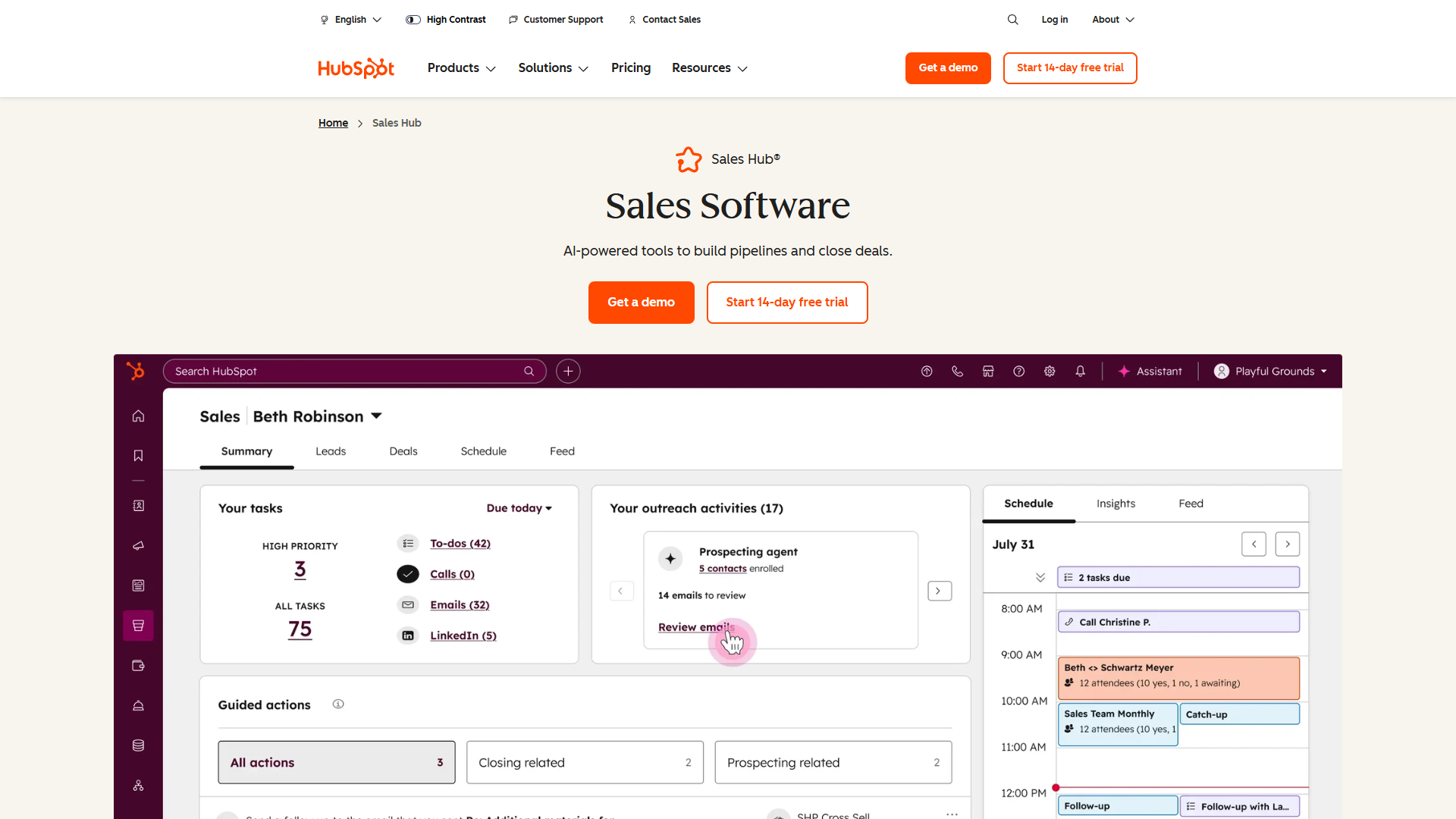 HubSpot Sales Hub pipeline and engagement tools