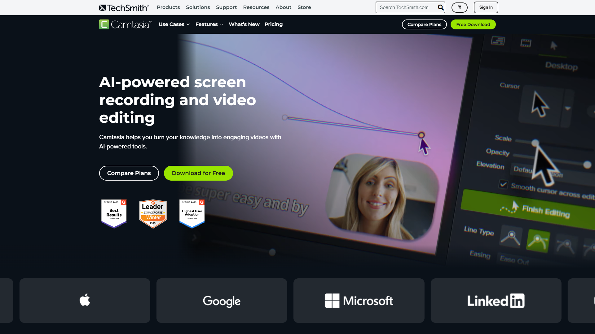 Camtasia professional video editing timeline with effects and transitions