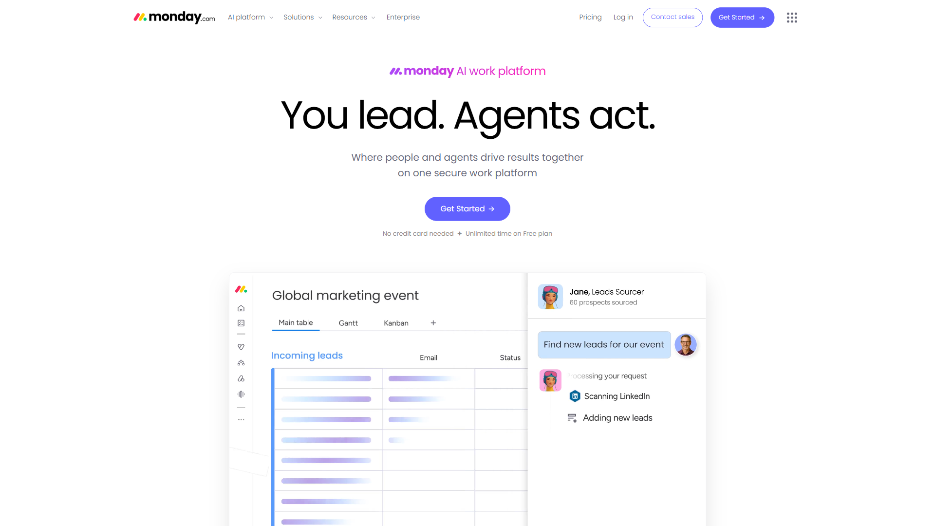 Monday.com homepage showing visual project boards with construction workflow templates