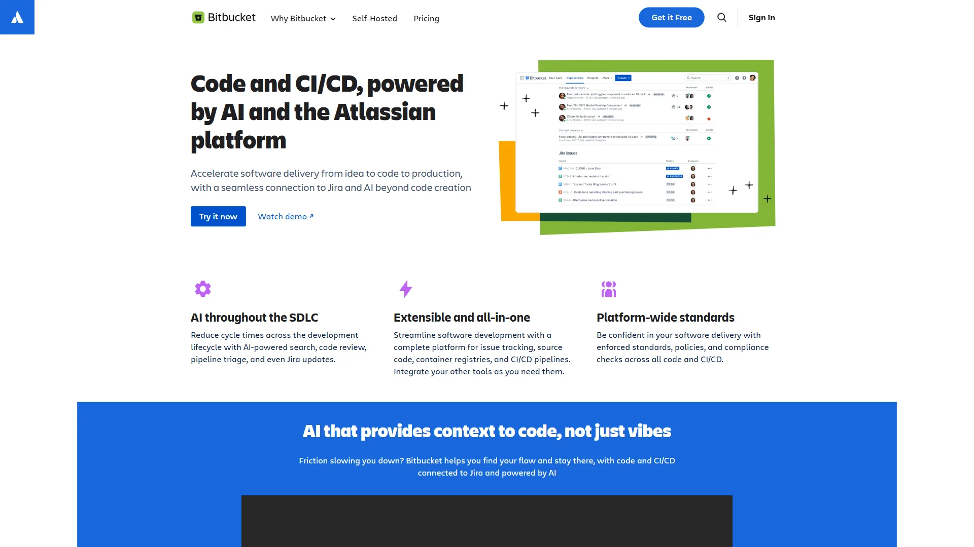 Bitbucket repository dashboard with Atlassian ecosystem integration