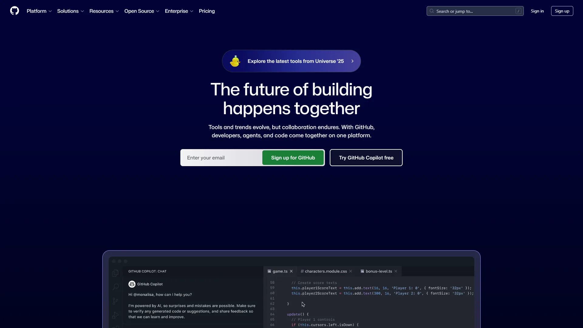 GitHub development platform interface