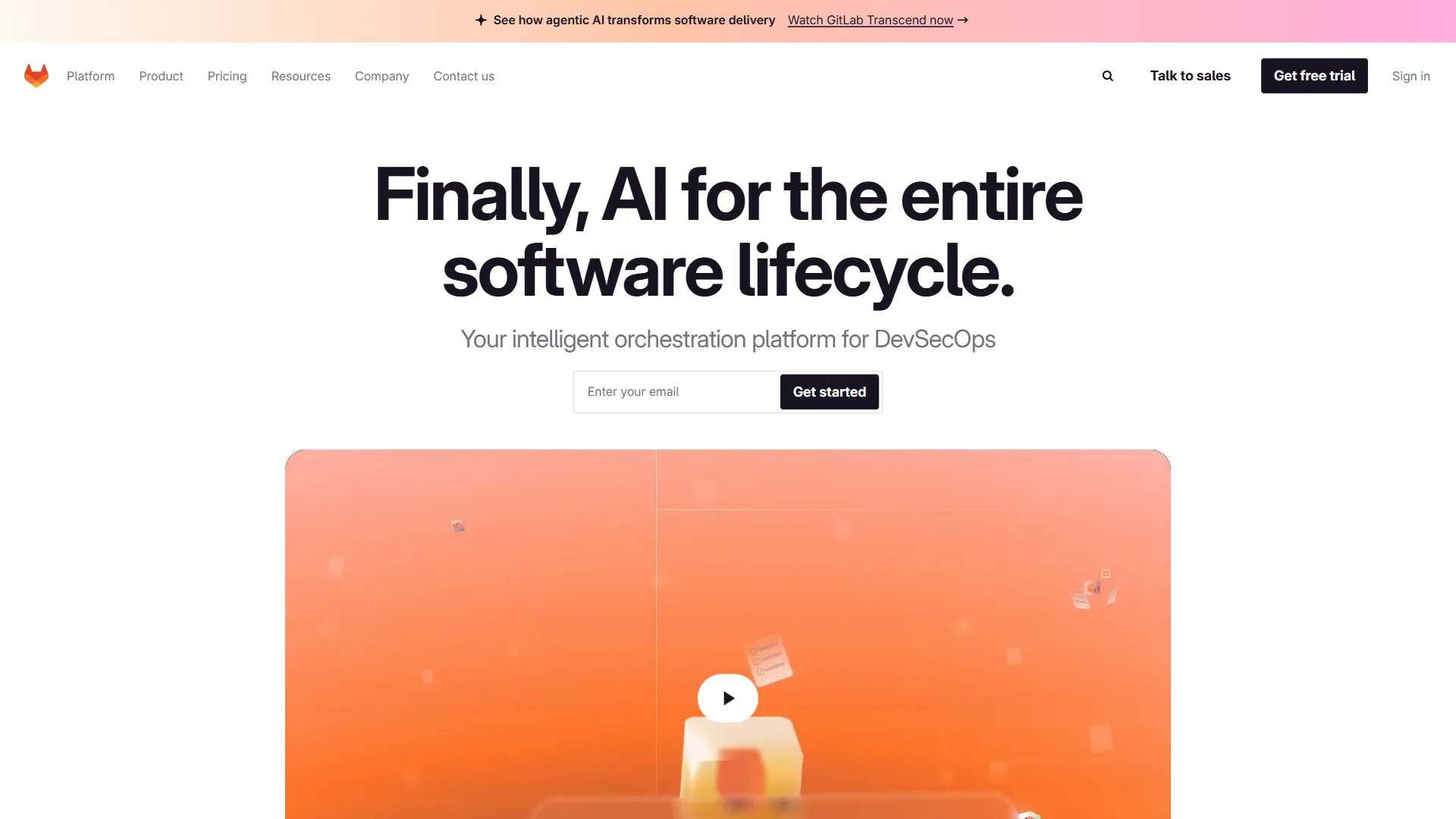 GitLab DevOps platform homepage showing CI/CD and version control features