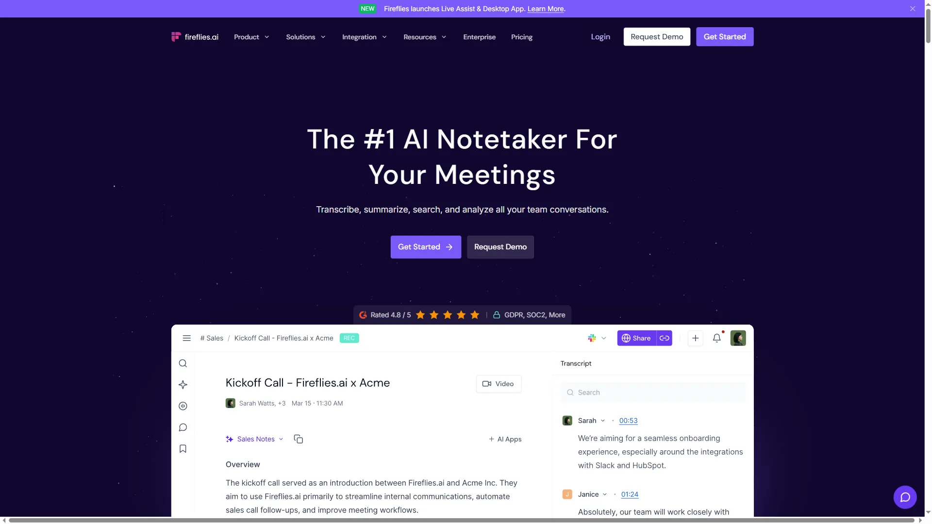 Fireflies.ai meeting transcription and AI notes interface