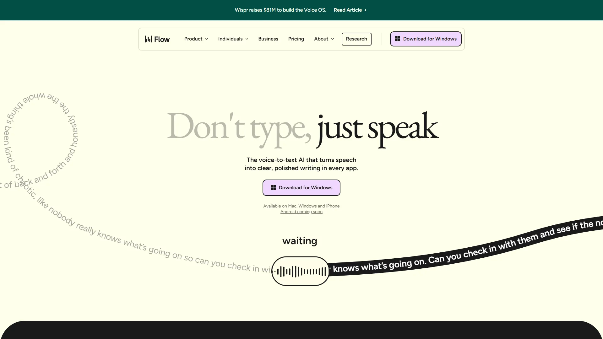 Wispr Flow voice dictation interface