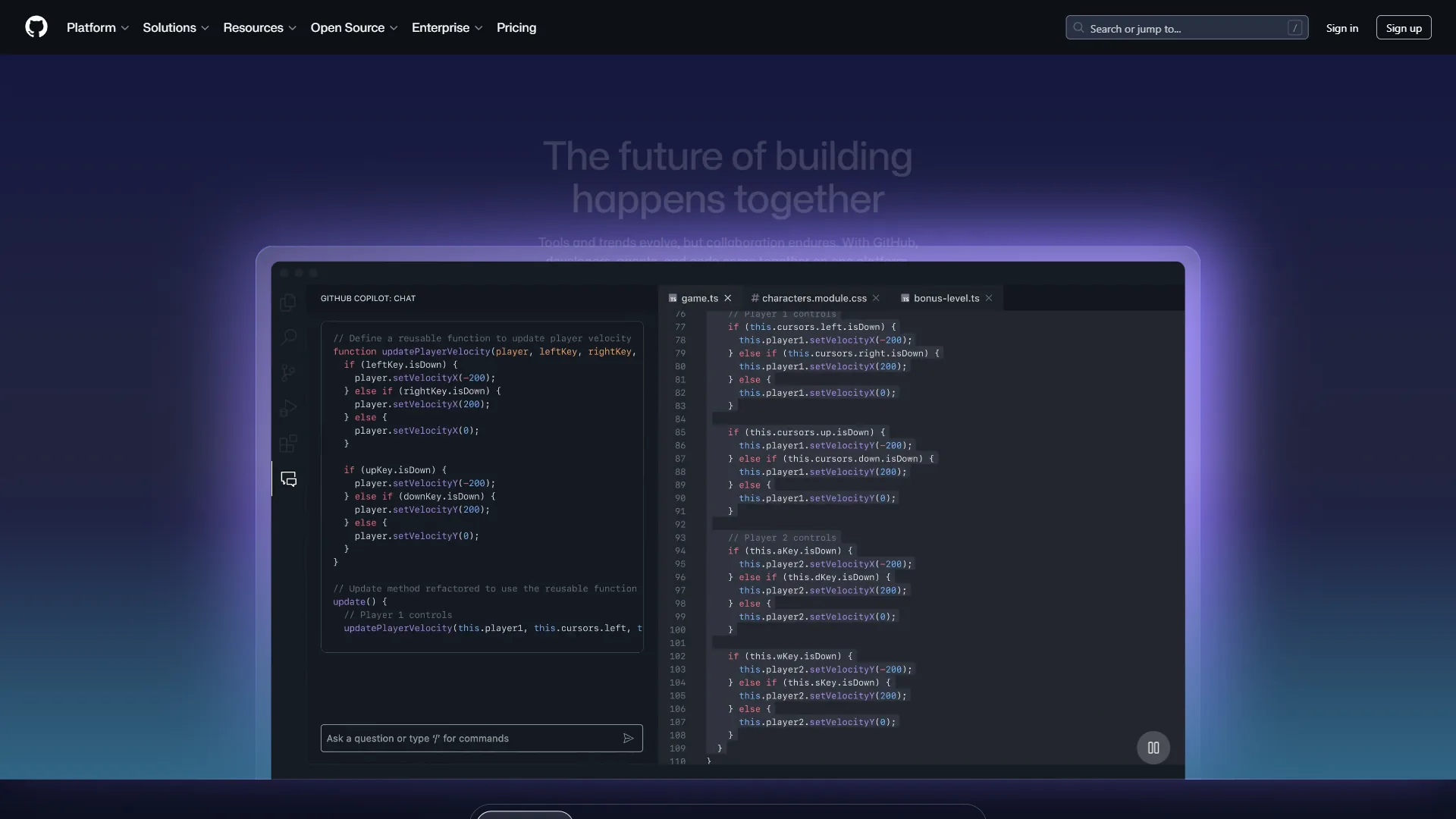 GitHub homepage showing the developer platform with AI-powered features and community stats