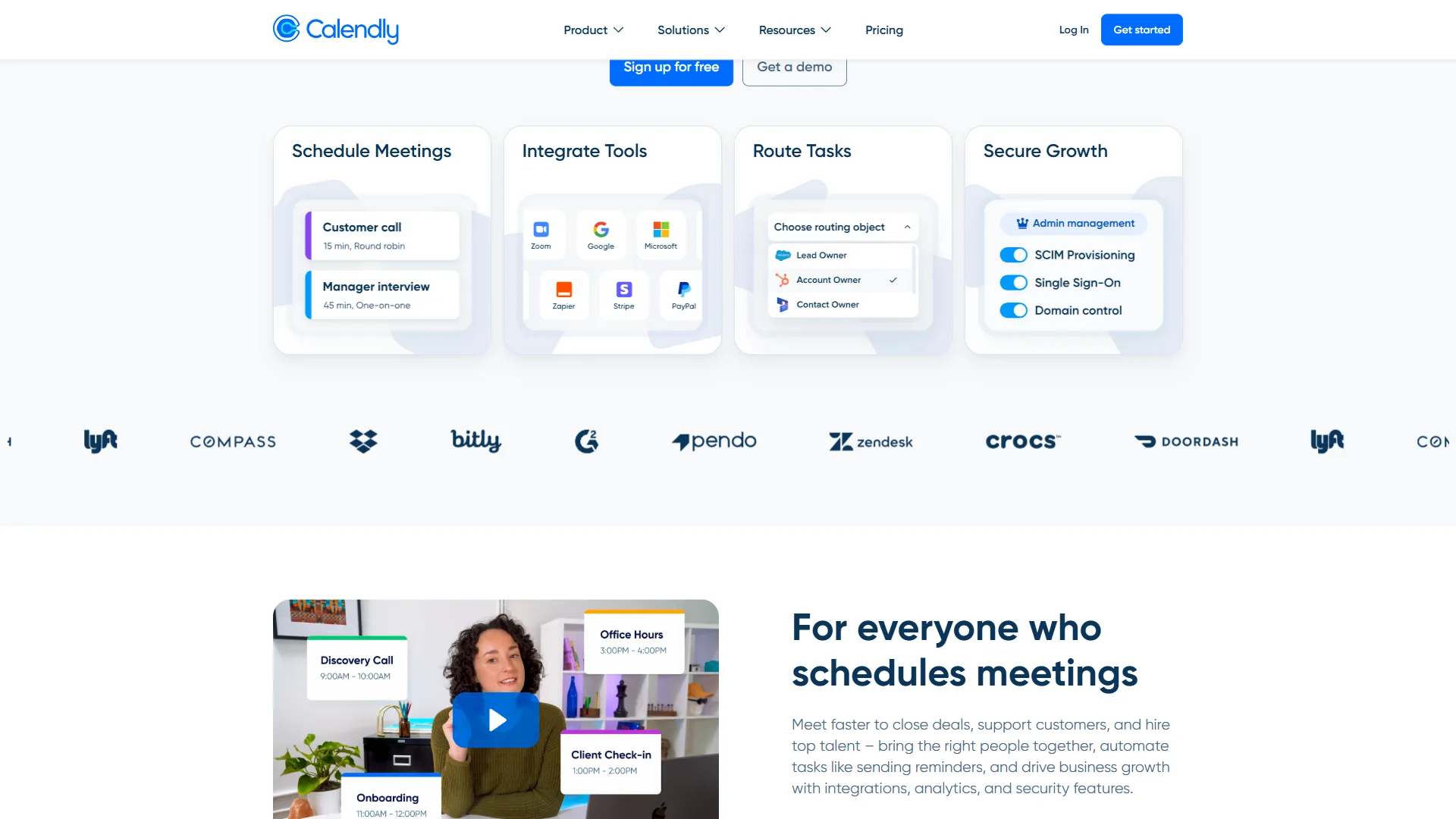 Calendly pricing page showing Free, Standard, Teams, and Enterprise tiers