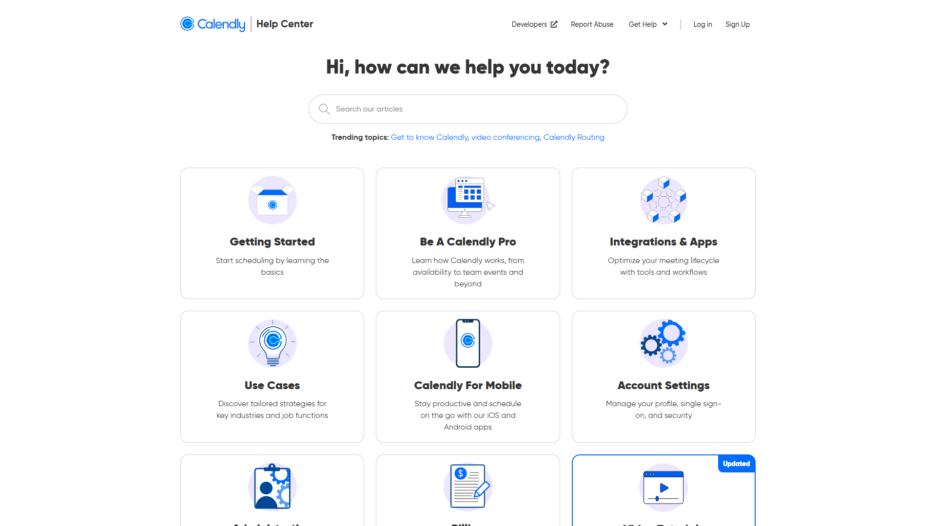 Calendly Help Center showing documentation and support resources