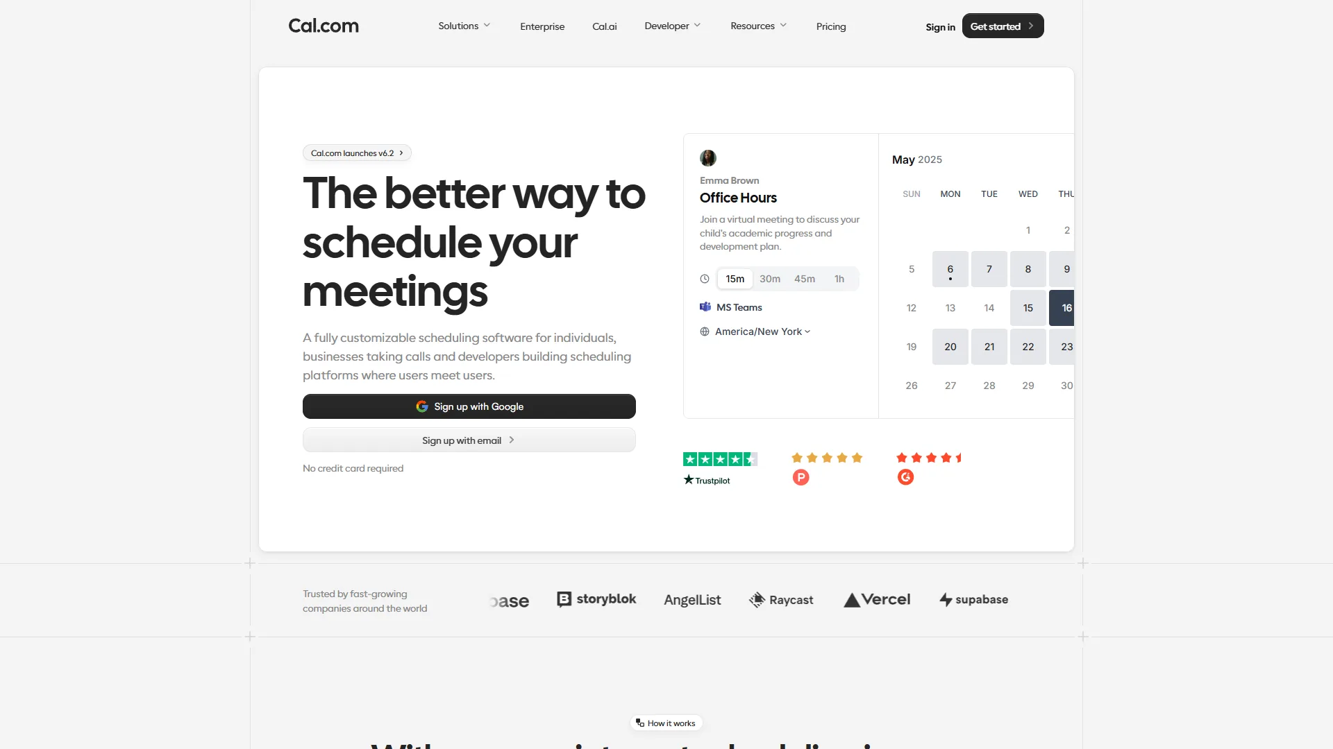 Cal.com scheduling platform showing open-source scheduling interface