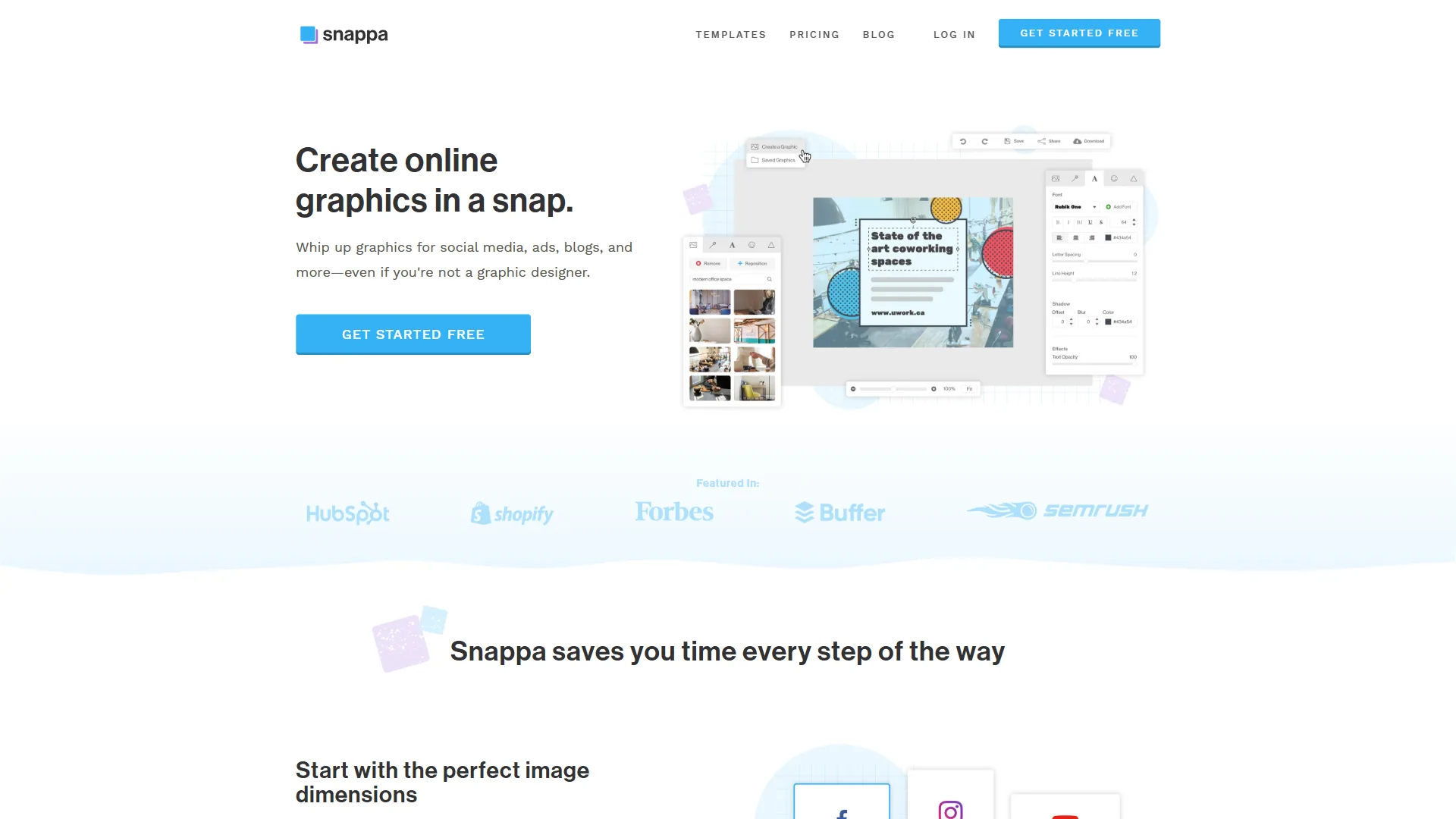 Snappa editor with social media templates and one-click resize options