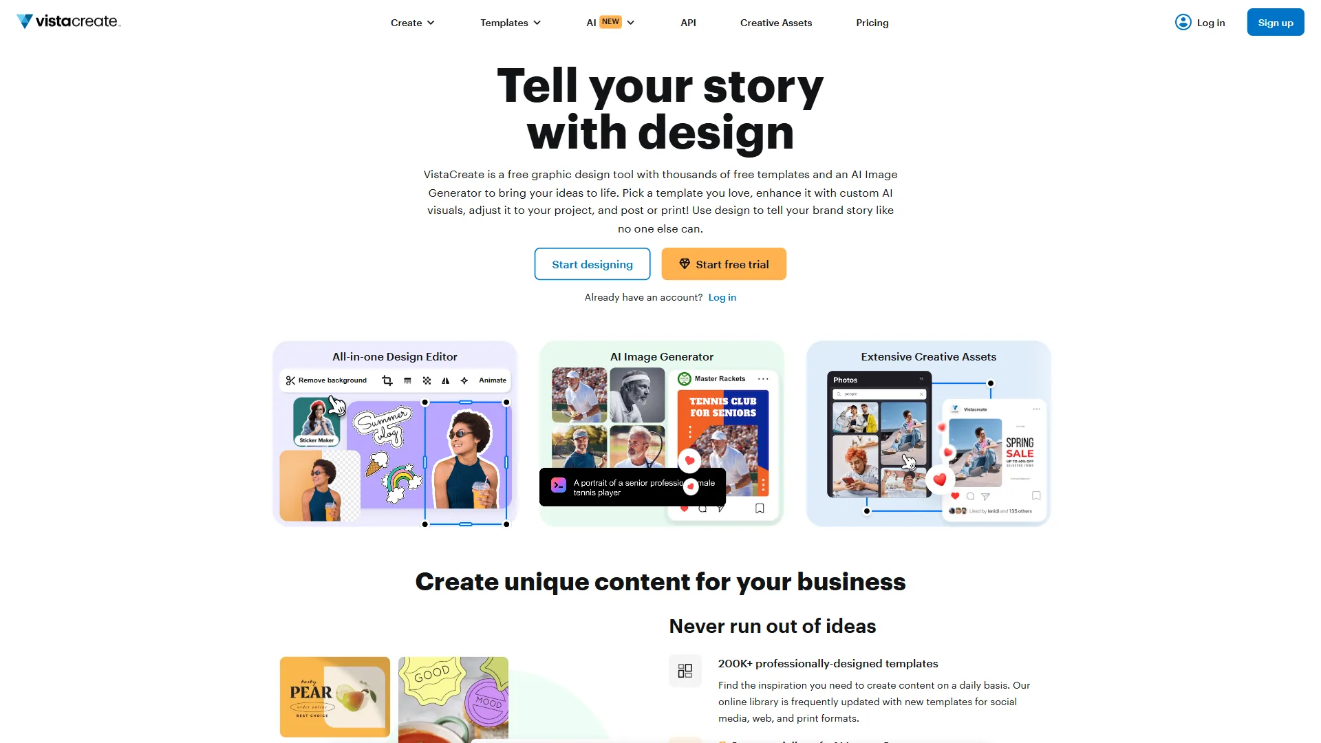 VistaCreate editor showing animated template creation and video editing tools