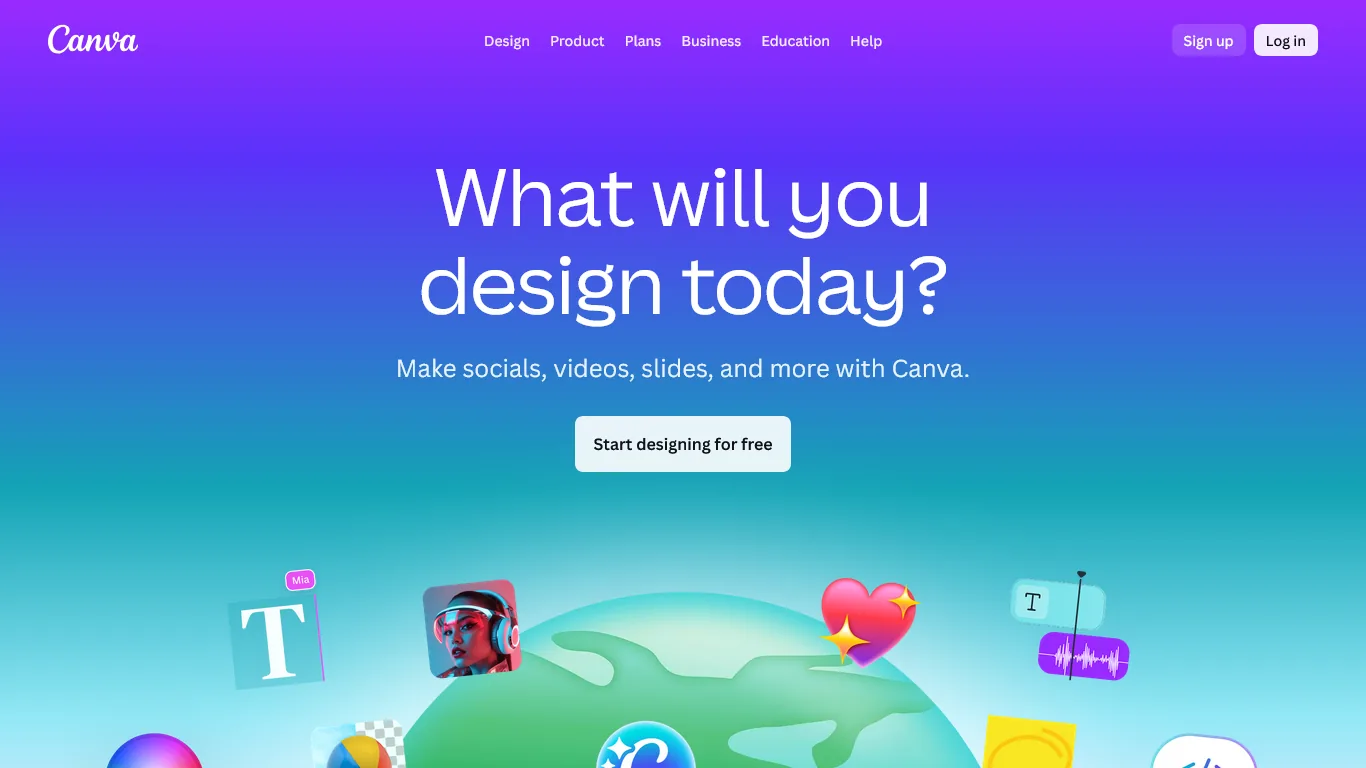 Canva features page highlighting apps, integrations, and AI image generation capabilities