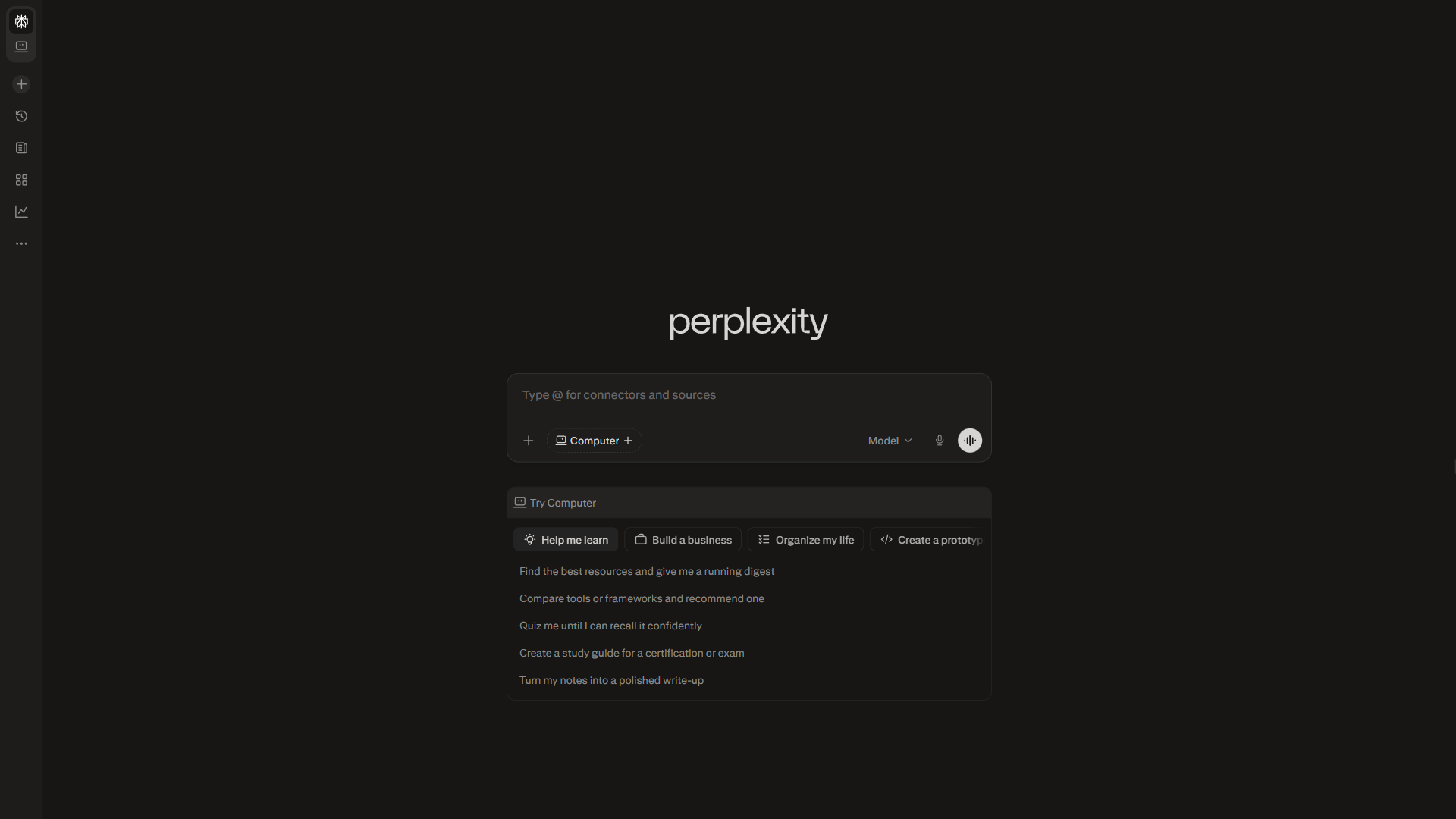 Perplexity AI search engine homepage