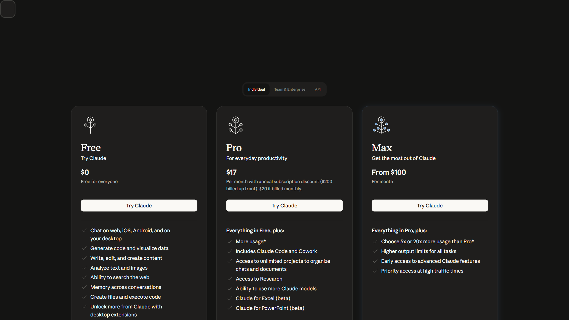 Claude pricing page showing Pro and Team subscription tiers for certification practitioners