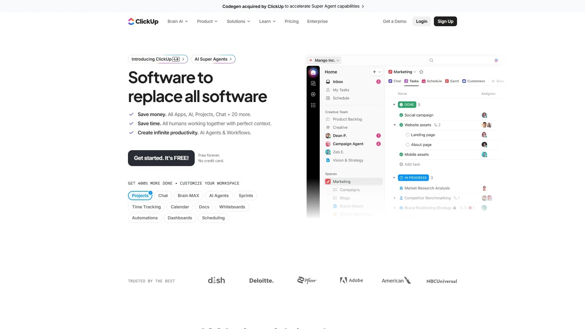 ClickUp project management platform with AI-powered workspace