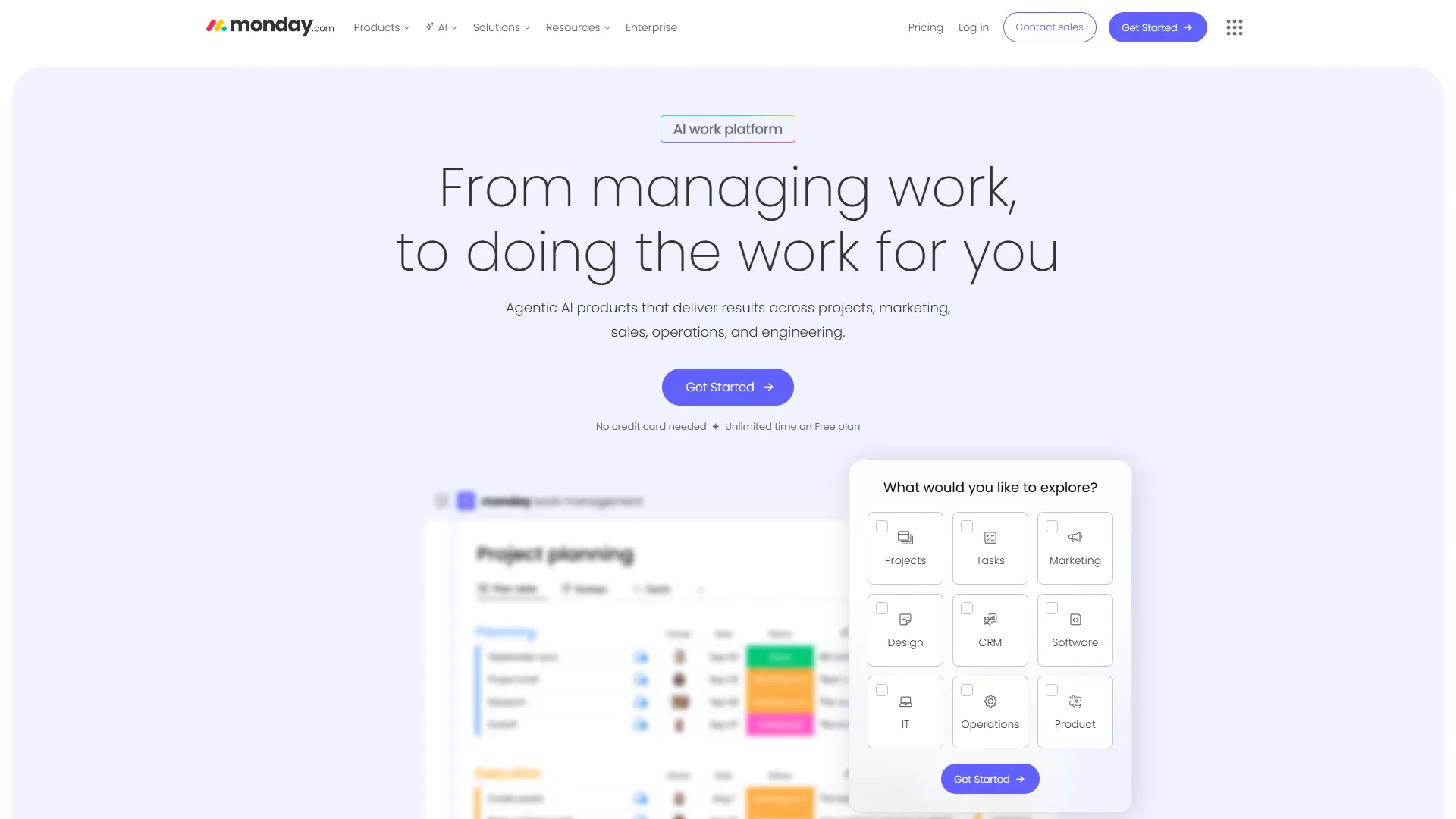 Monday.com Work OS platform with AI-powered project management features