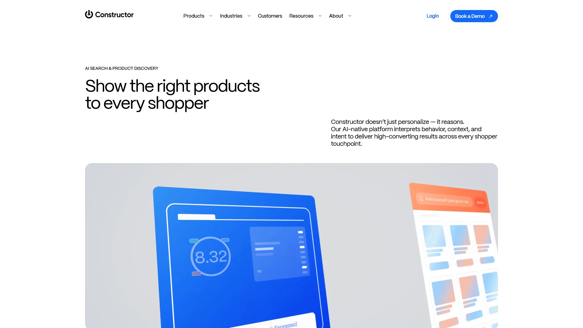 Constructor product discovery platform showing AI-powered revenue-optimized search results