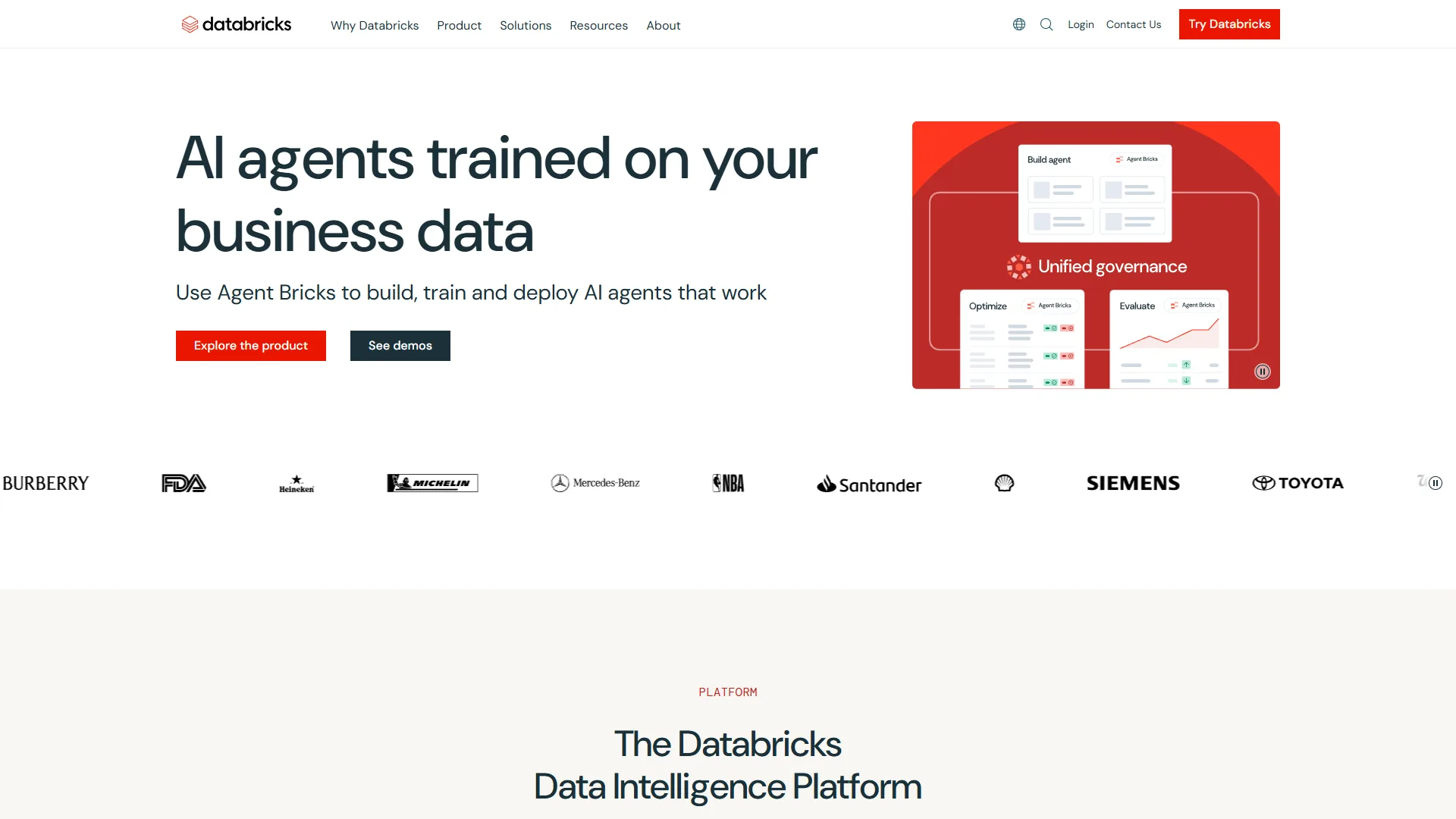 Databricks platform homepage showing unified data analytics interface