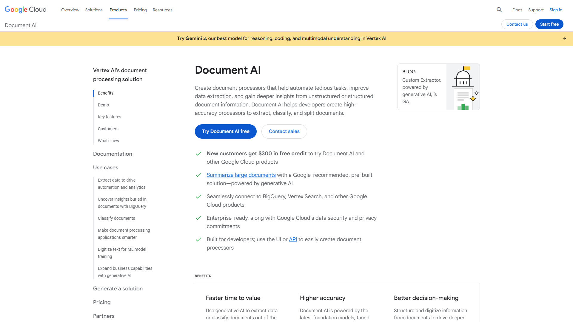 Google Document AI pricing tiers and features