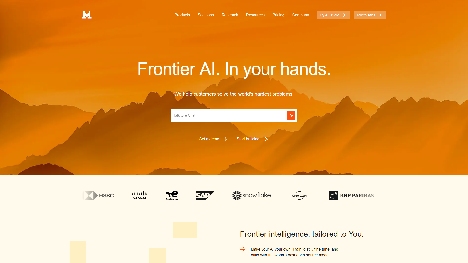 Mistral AI homepage showcasing OCR 3 pricing