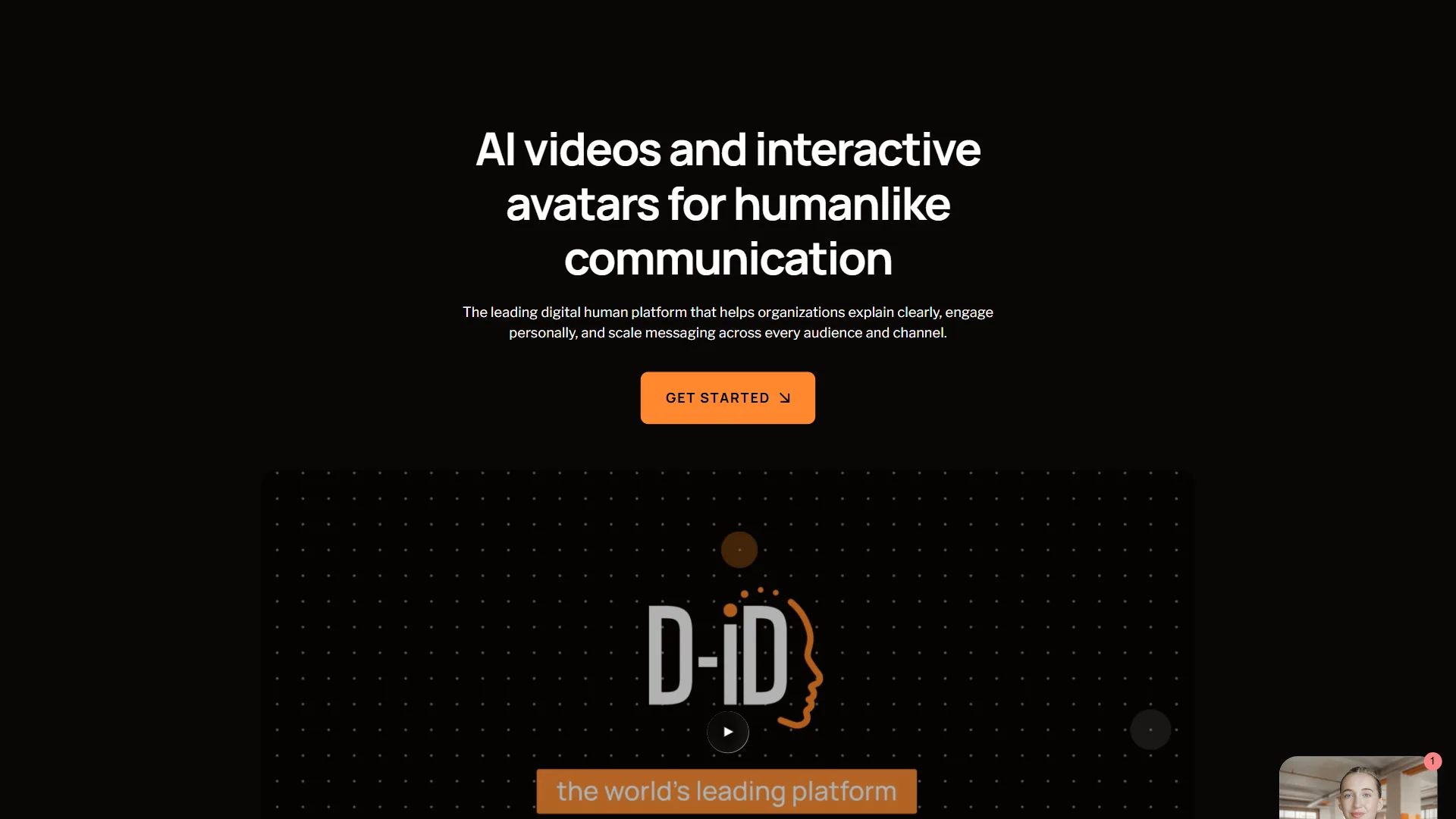 D-ID platform showing AI video generation with talking avatars and digital people creation tools