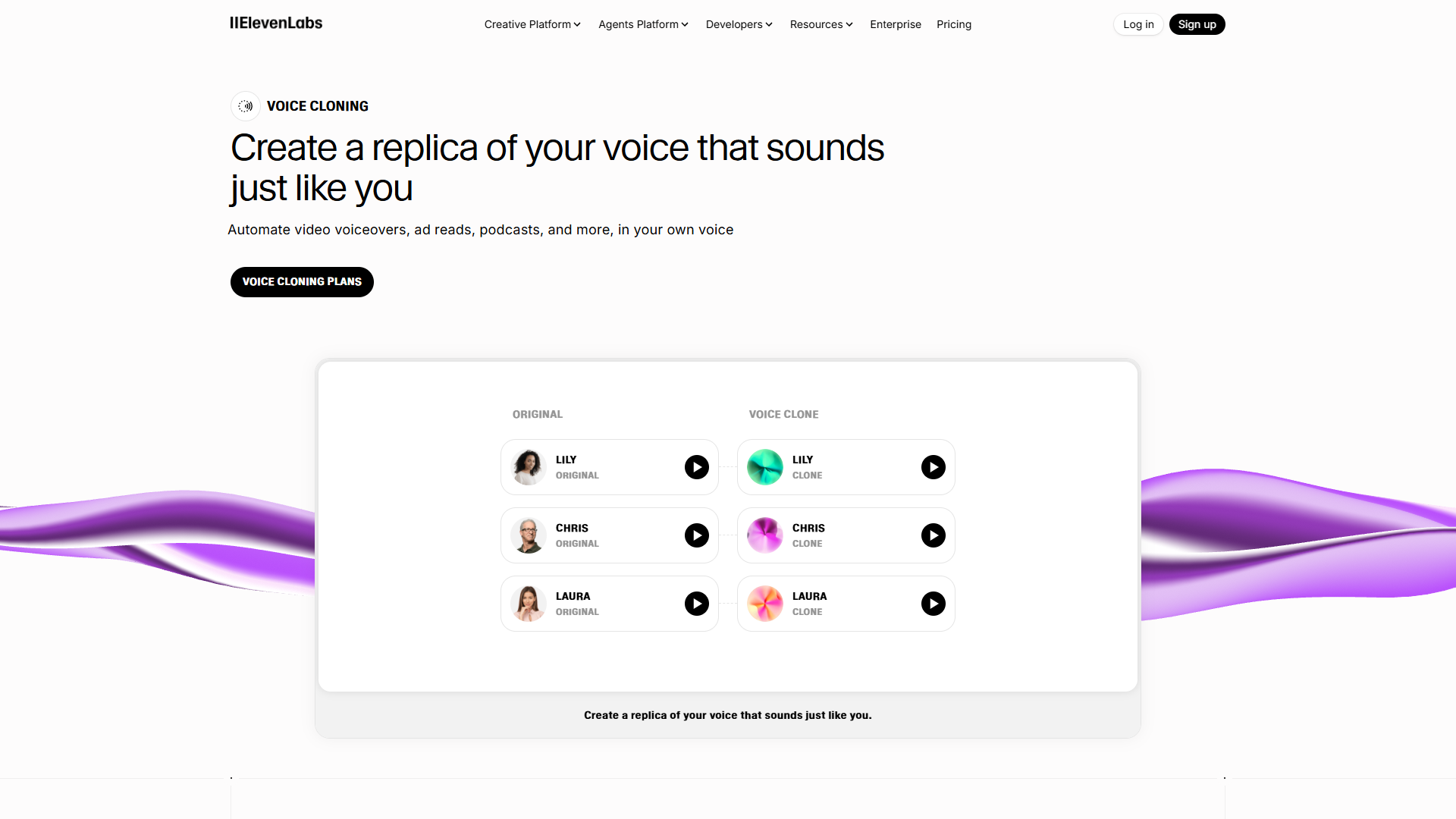 ElevenLabs voice cloning interface showing upload options