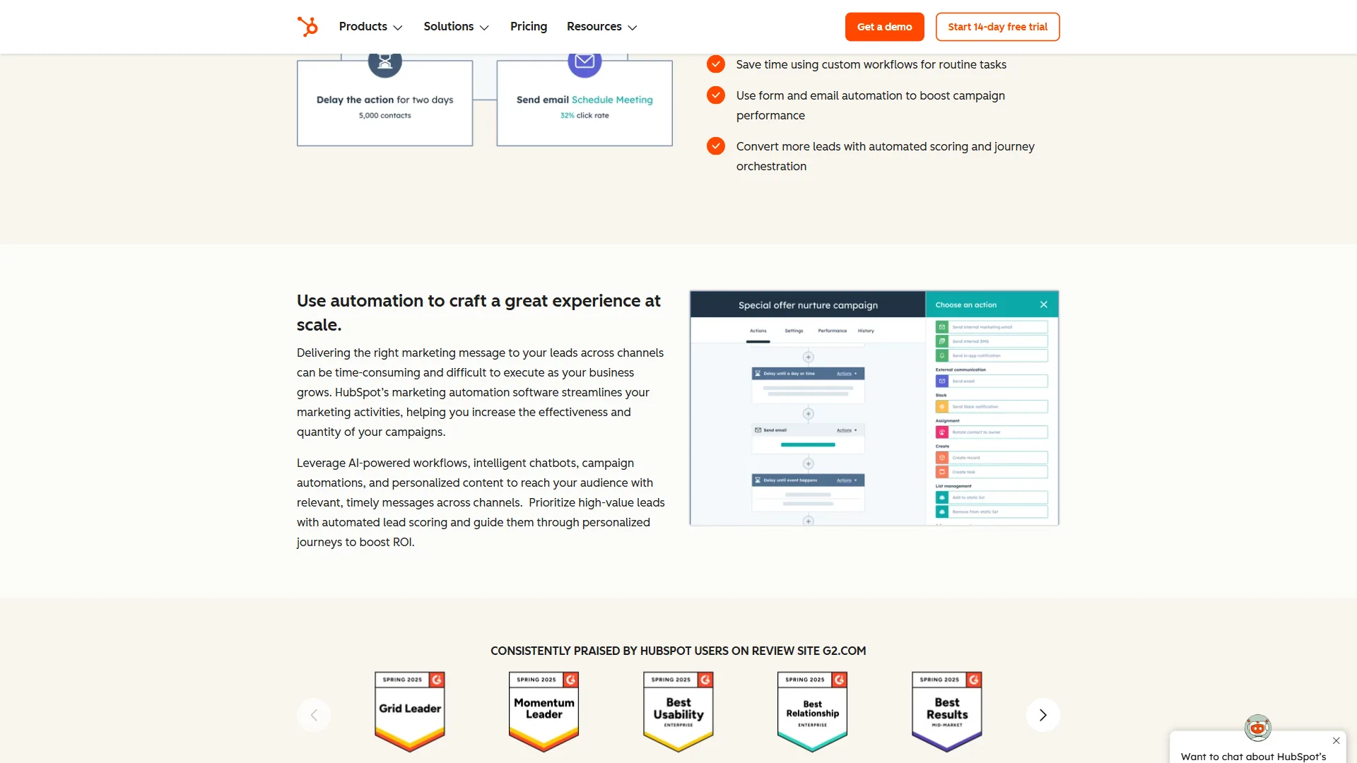 HubSpot marketing automation platform with workflow builder, form automation, and lead scoring features