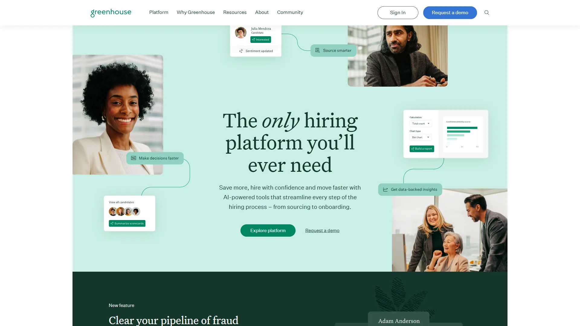 Greenhouse applicant tracking system dashboard showing candidate pipeline, interview scheduling, and diversity analytics