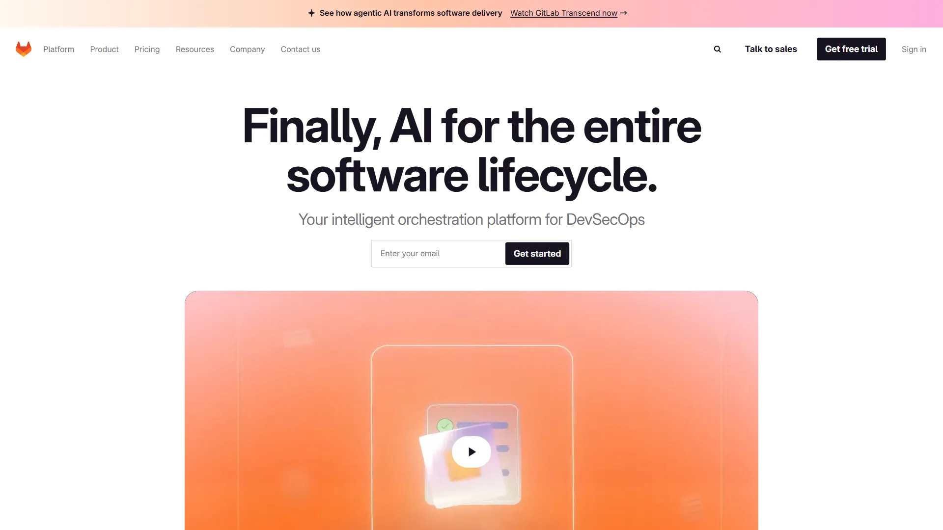 GitLab homepage with AI for the entire software lifecycle headline