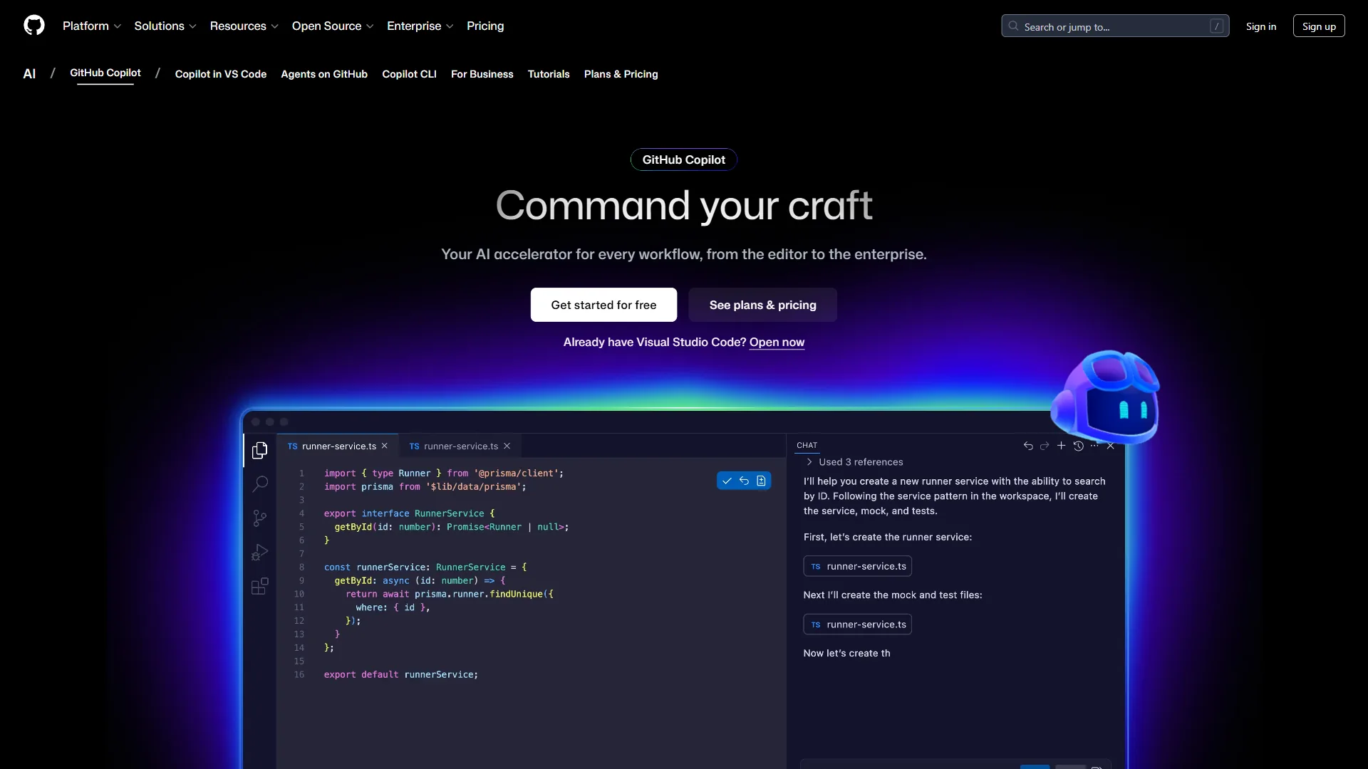 GitHub Copilot providing inline code suggestions and AI chat in VS Code