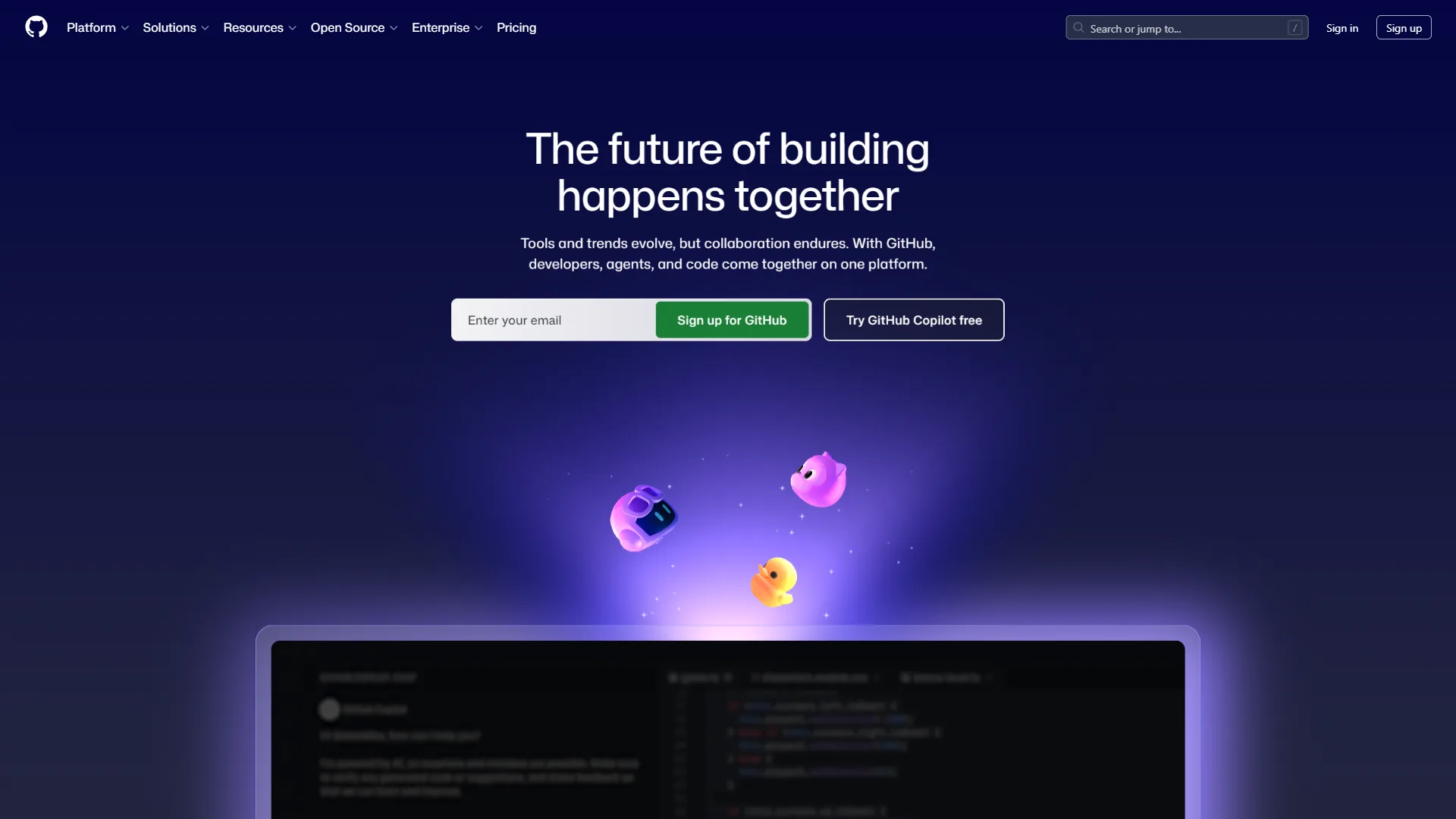 GitHub homepage showing repository dashboard and developer collaboration features